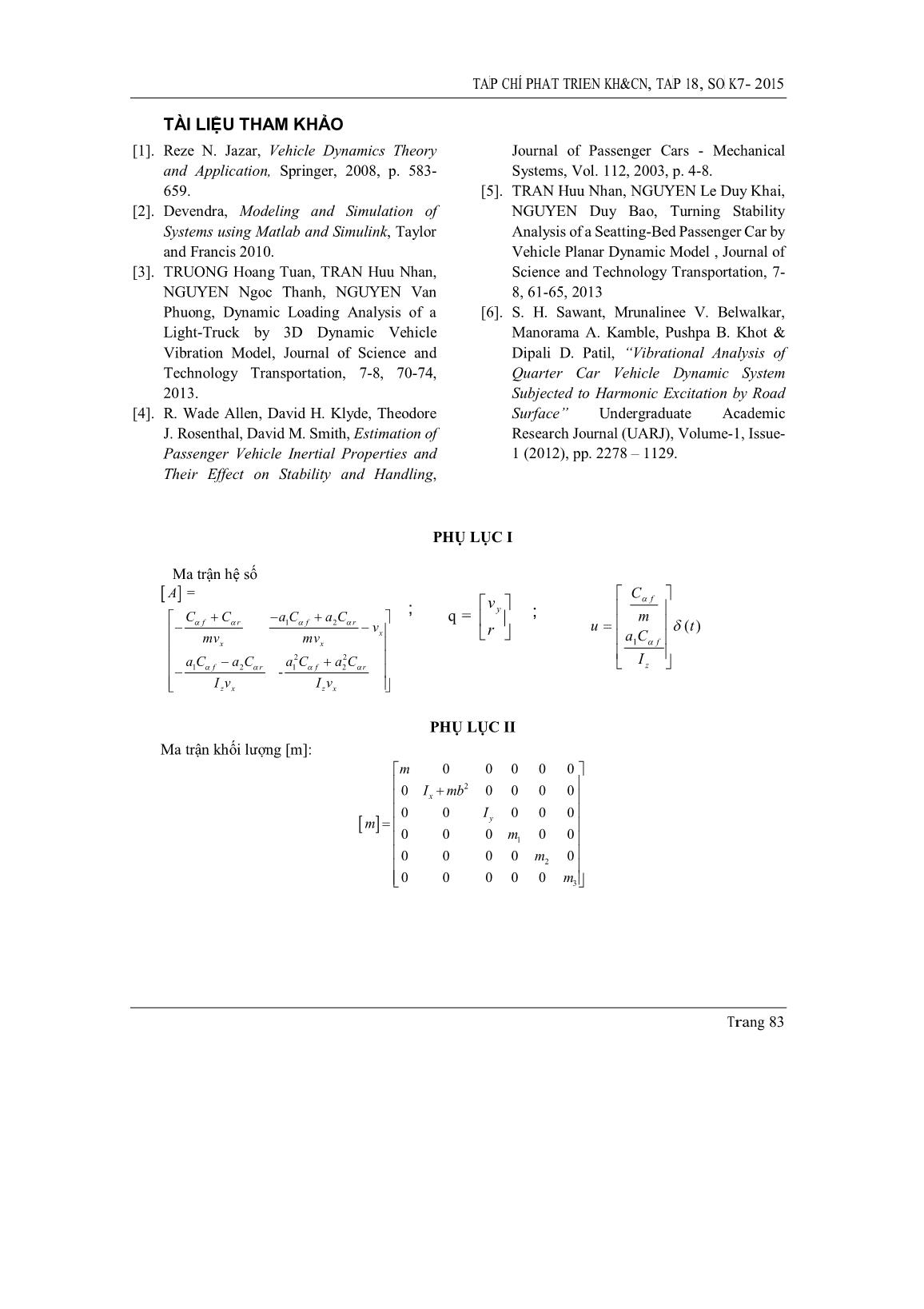 Phân tích động lực học xe máy 03 bánh theo phương ngang và phương đứng bằng mô hình động lực học phẳng một dãy & động lực học theo phương đứng 3D trang 7