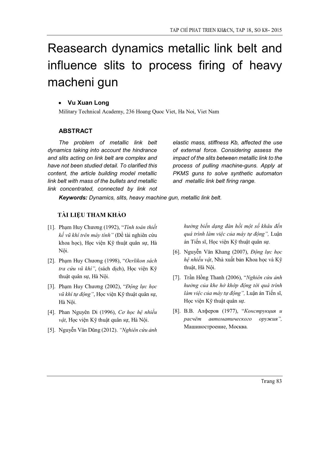 Nghiên cứu động lực học băng đạn và ảnh hưởng khe hở mắt băng đến thông số dịch chuyển của băng đạn súng đại liên khi bắn trang 8