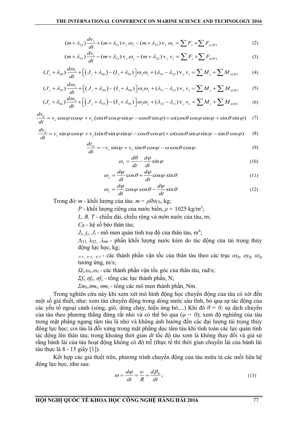 Nghiên cứu và xây dựng mô hình toán học động lực học chuyển động và mô phỏng đặc tính quay vòng của tàu thủy trang 3