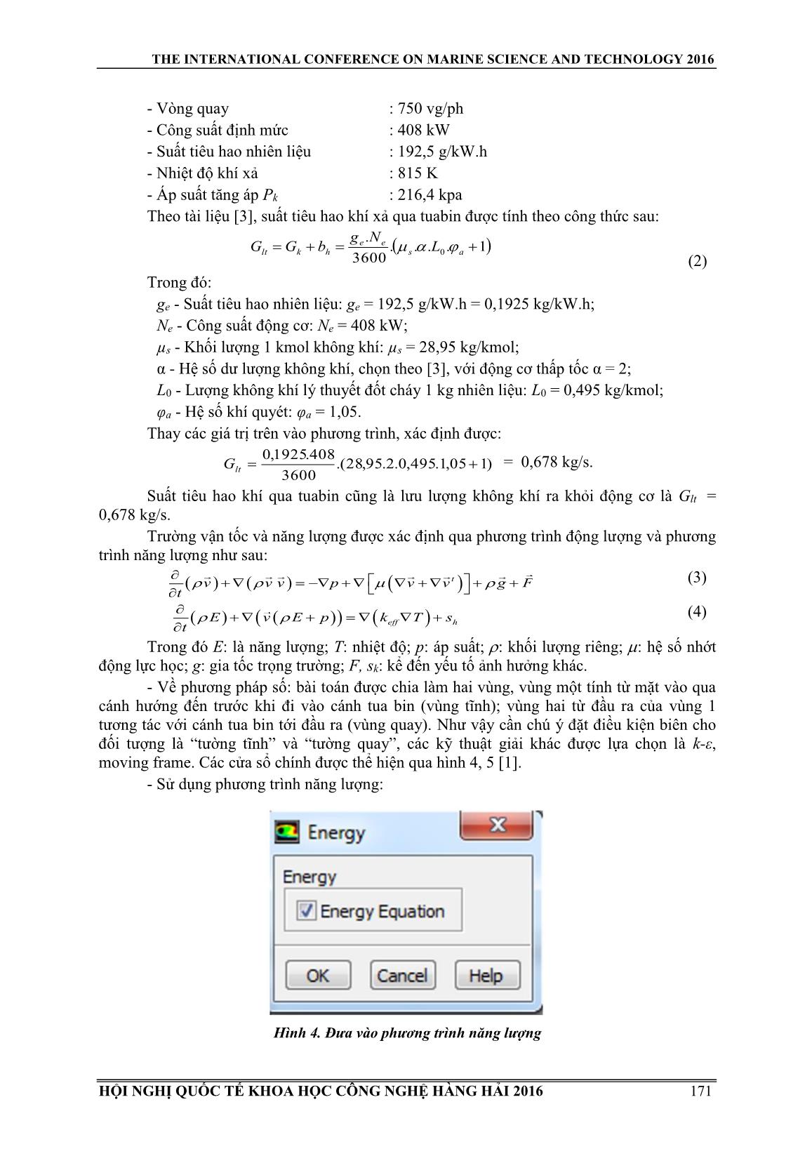 Tính toán mô phỏng động lực học dòng khí xả qua tua bin tăng áp trang 3