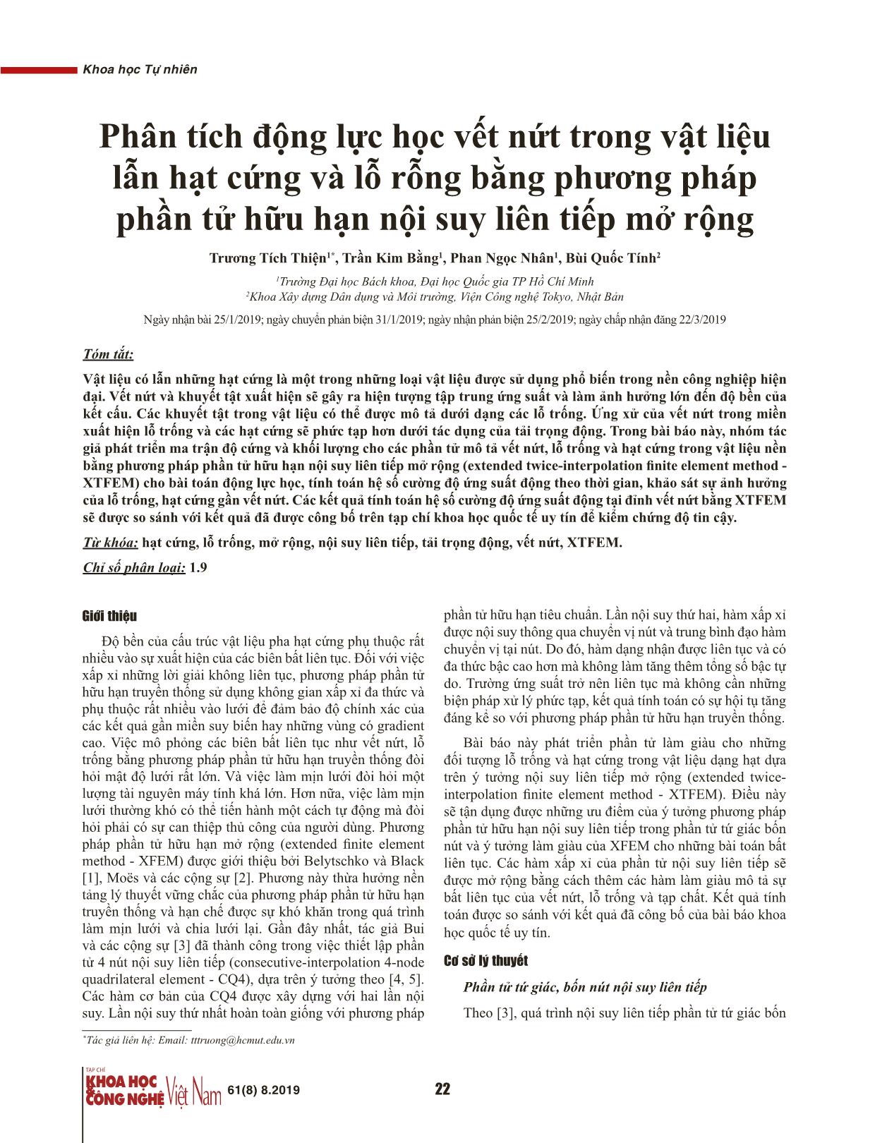 Phân tích động lực học vết nứt trong vật liệu lẫn hạt cứng và lỗ rỗng bằng phương pháp phần tử hữu hạn nội suy liên tiếp mở rộng trang 1