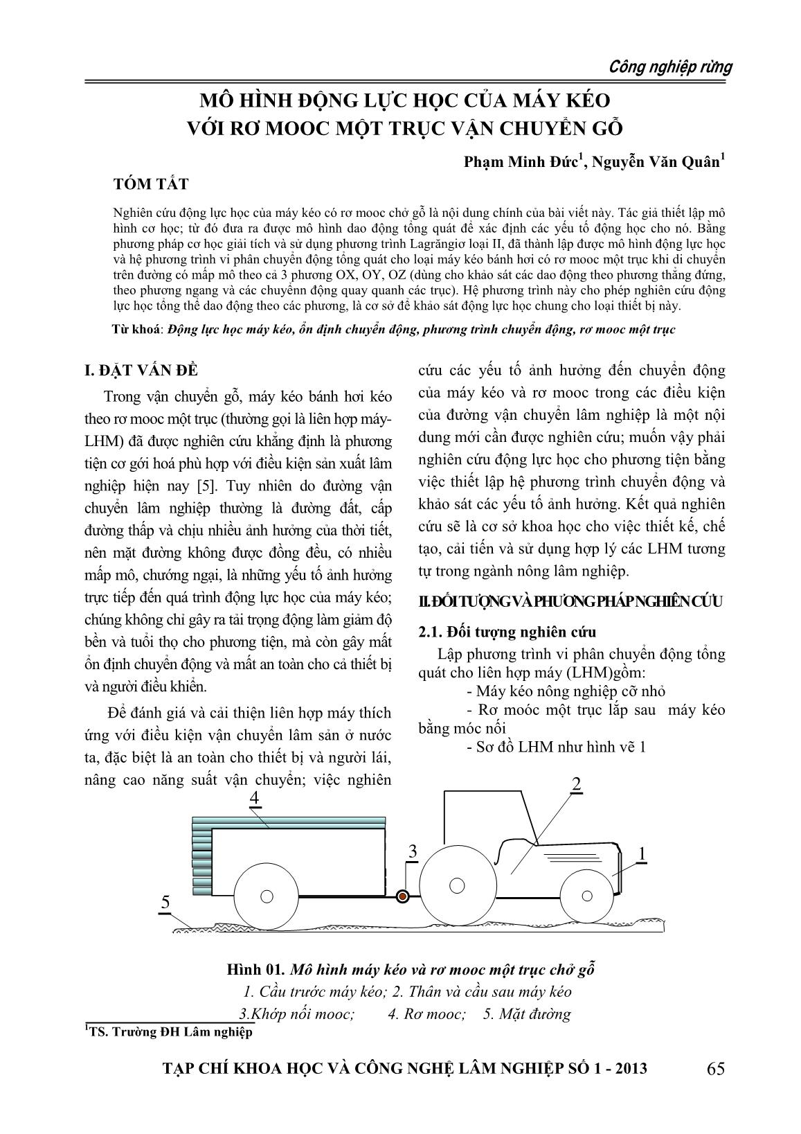 Mô hình động lực học của máy kéo với Rơ Mooc một trục vận chuyển gỗ trang 1