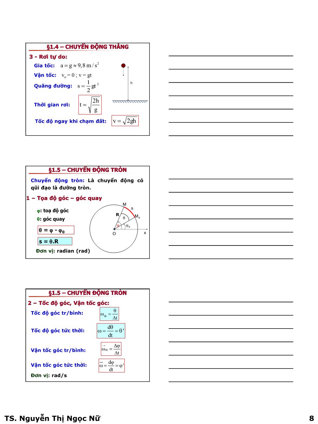 Bài giảng Vật lý đại cương - Chương 1: Động học chất điểm - Nguyễn Thị Ngọc Nữ trang 8
