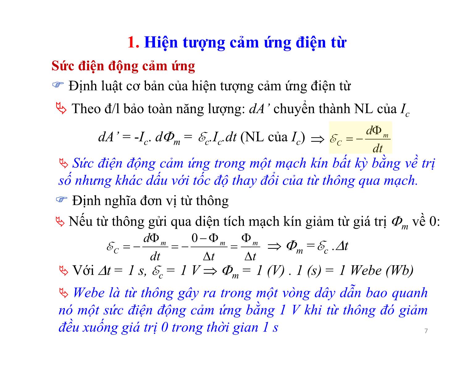 Bài giảng Đại cương điện từ - Bài: Cảm ứng điện từ trang 9