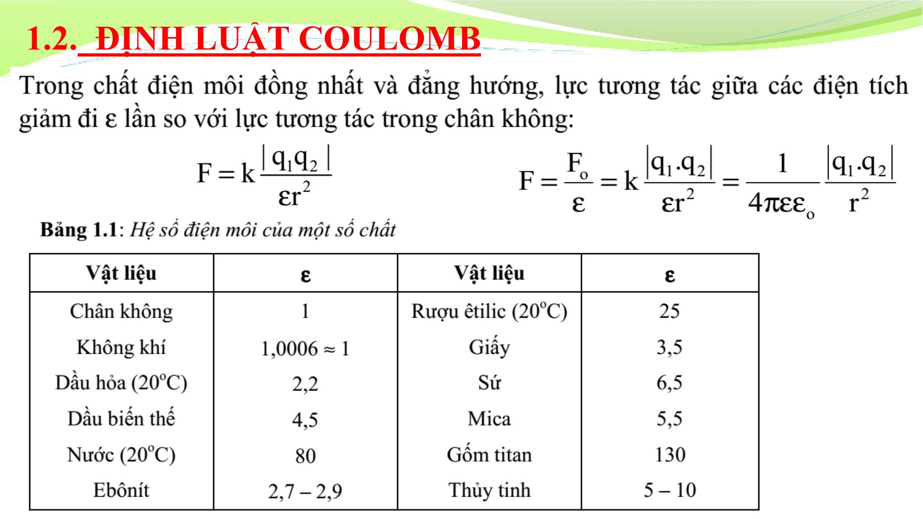 Bài giảng Vật lý đại cương 2 - Chương 1: Điện trường tĩnh trong chân không - Lê Công Hảo trang 9