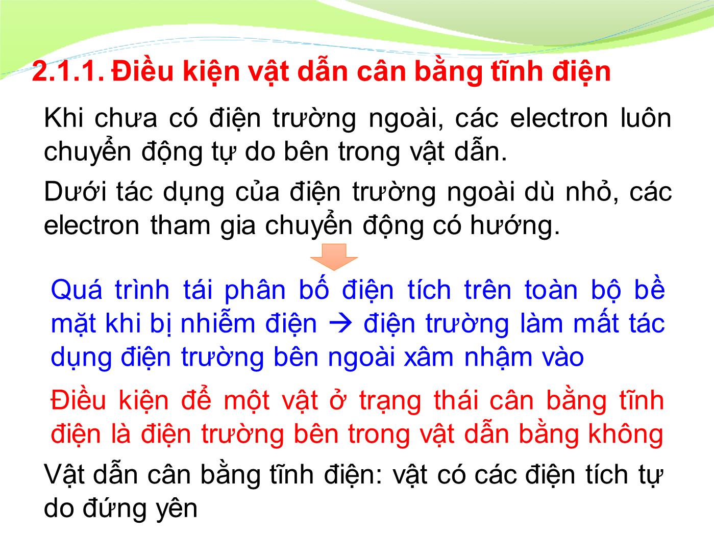 Bài giảng Vật lý đại cương 2 - Chương 2: Vật dẫn trong tĩnh điện trường - Lê Công Hảo trang 3