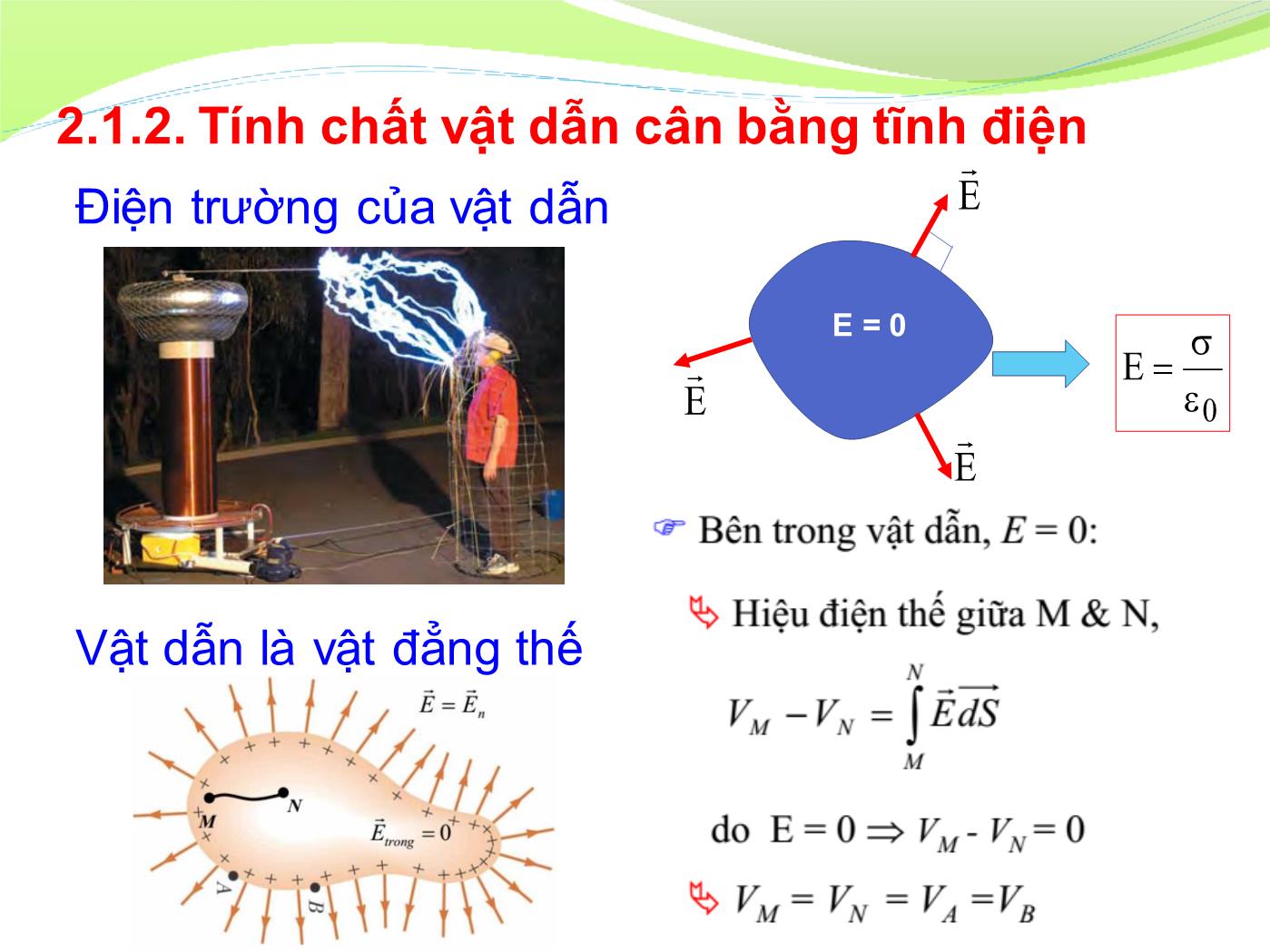 Bài giảng Vật lý đại cương 2 - Chương 2: Vật dẫn trong tĩnh điện trường - Lê Công Hảo trang 4