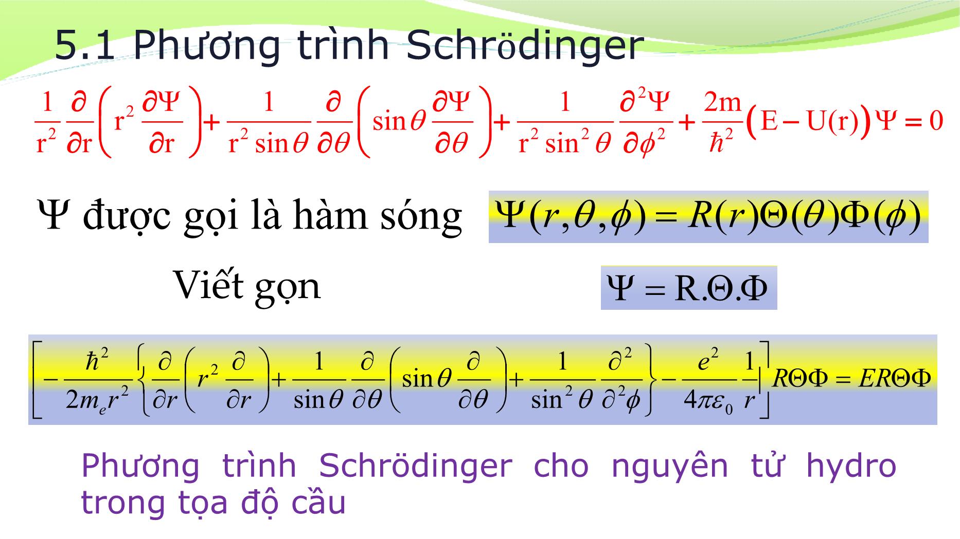 Bài giảng Vật lý đại cương 2 - Chương 5: Lý thuyết lượng tử của nguyên tử Hydro - Lê Công Hảo trang 3