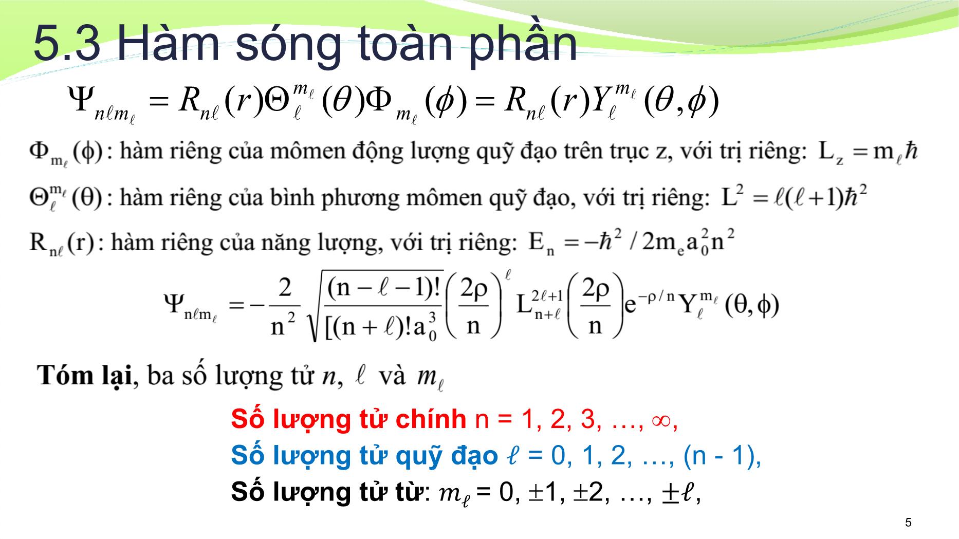 Bài giảng Vật lý đại cương 2 - Chương 5: Lý thuyết lượng tử của nguyên tử Hydro - Lê Công Hảo trang 5