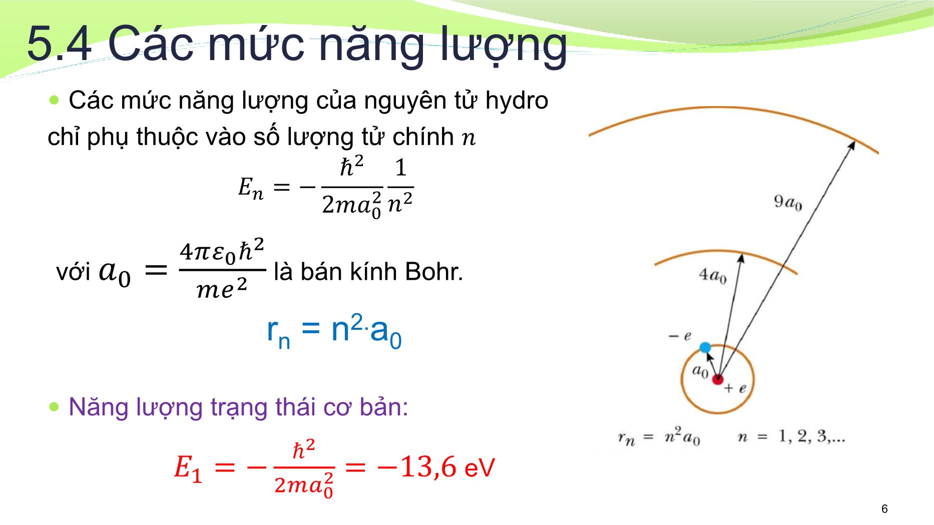 Bài giảng Vật lý đại cương 2 - Chương 5: Lý thuyết lượng tử của nguyên tử Hydro - Lê Công Hảo trang 6