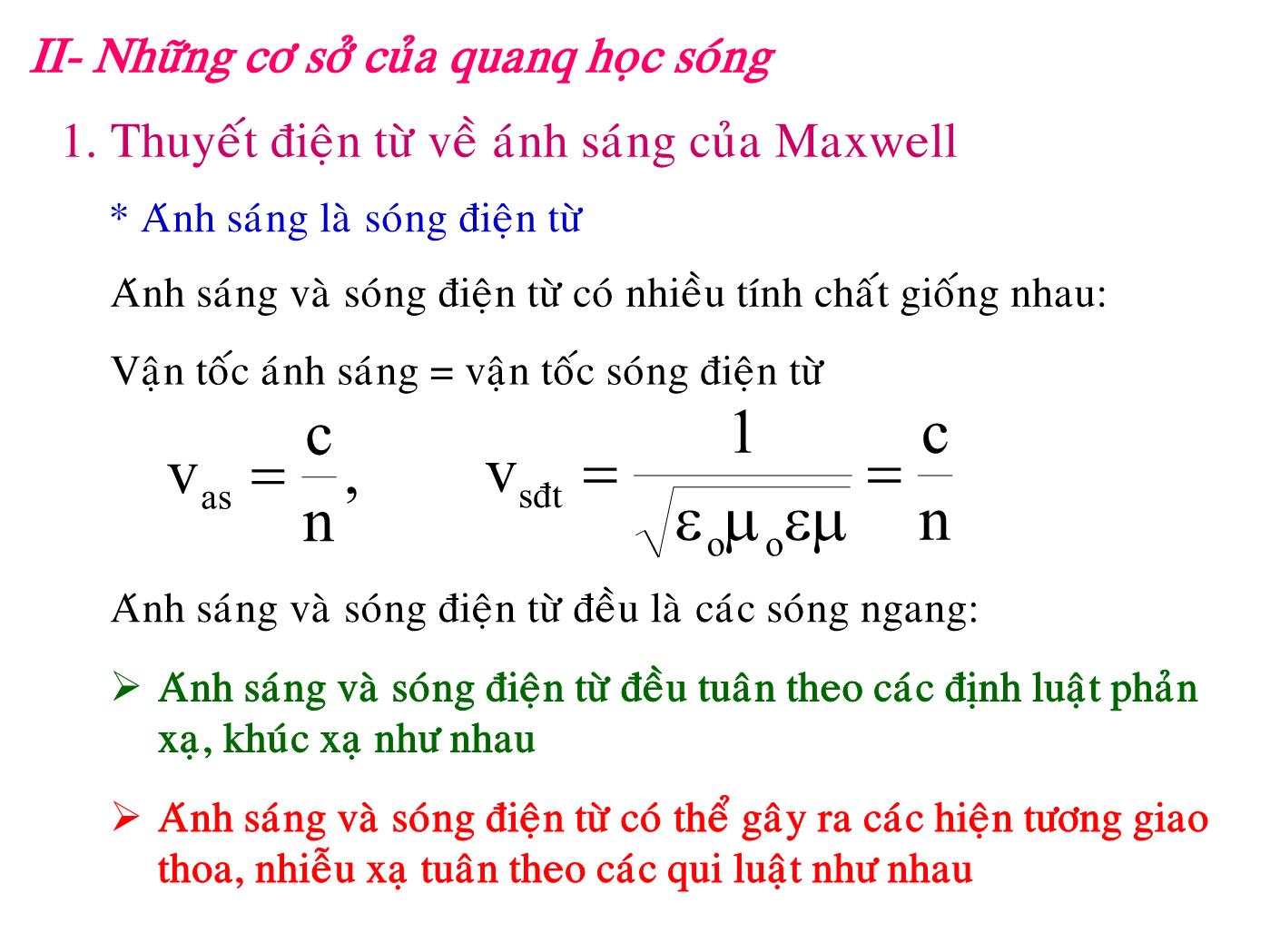 Bài giảng Vật lý đại cương 2 - Bài: Quang học sóng - Lê Công Hảo trang 6