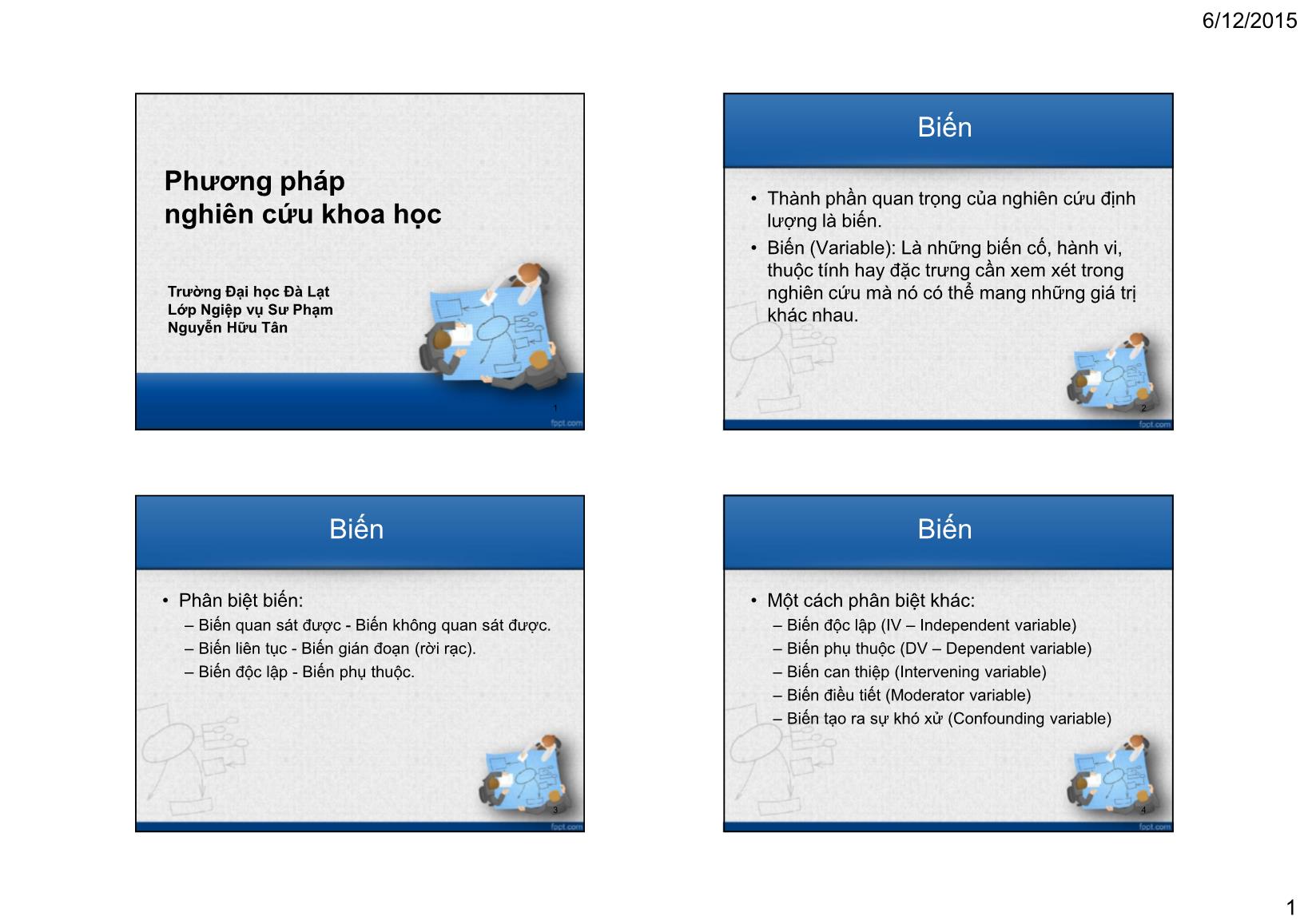Bài giảng Phương pháp nghiên cứu khoa học - Bài: Biến - Nguyễn Hữu Tân trang 1