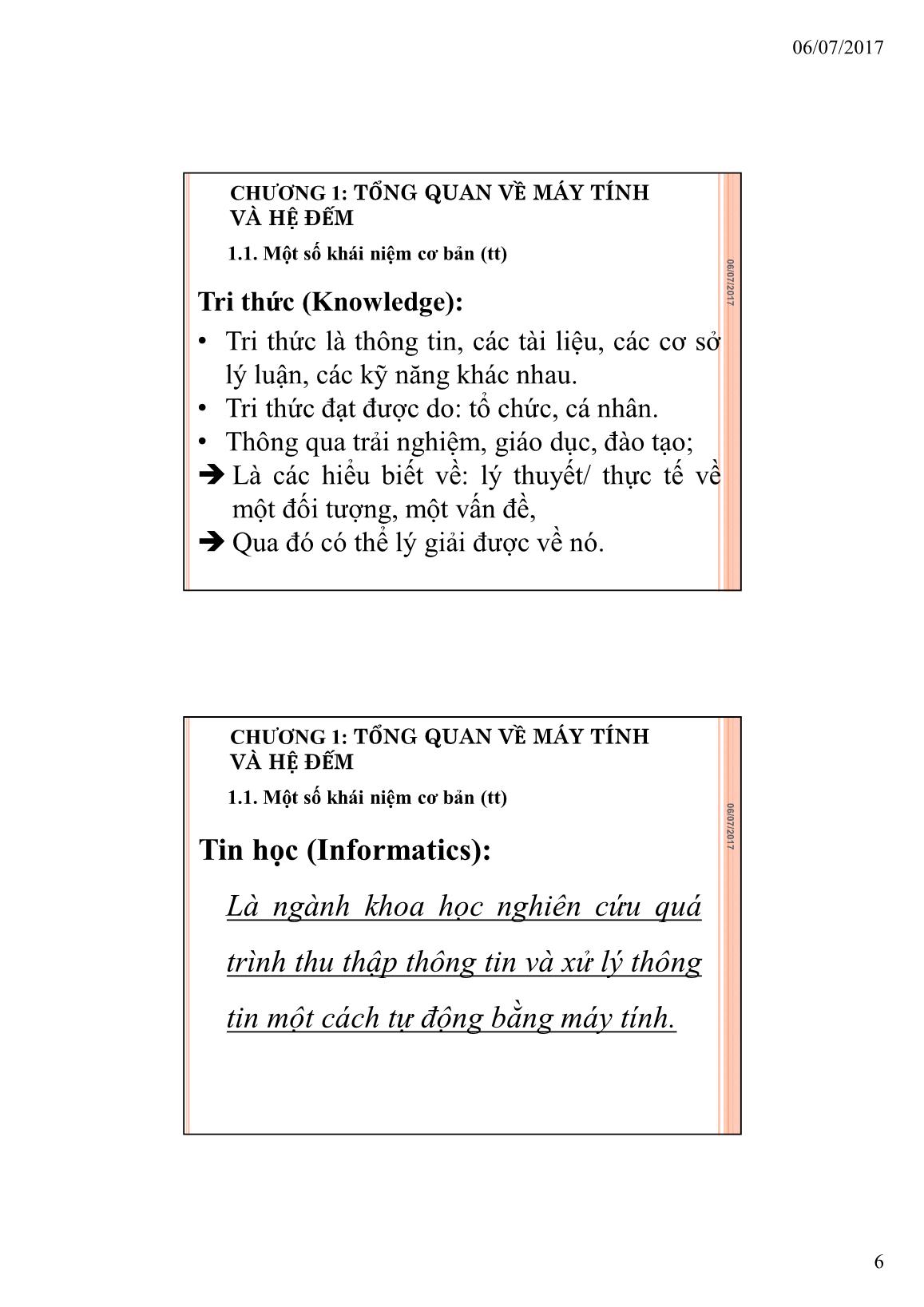 Bài giảng Tin học đại cương - Chương 1: Tổng quan về máy tính và hệ đếm - Trường Đại học Tài chính trang 6