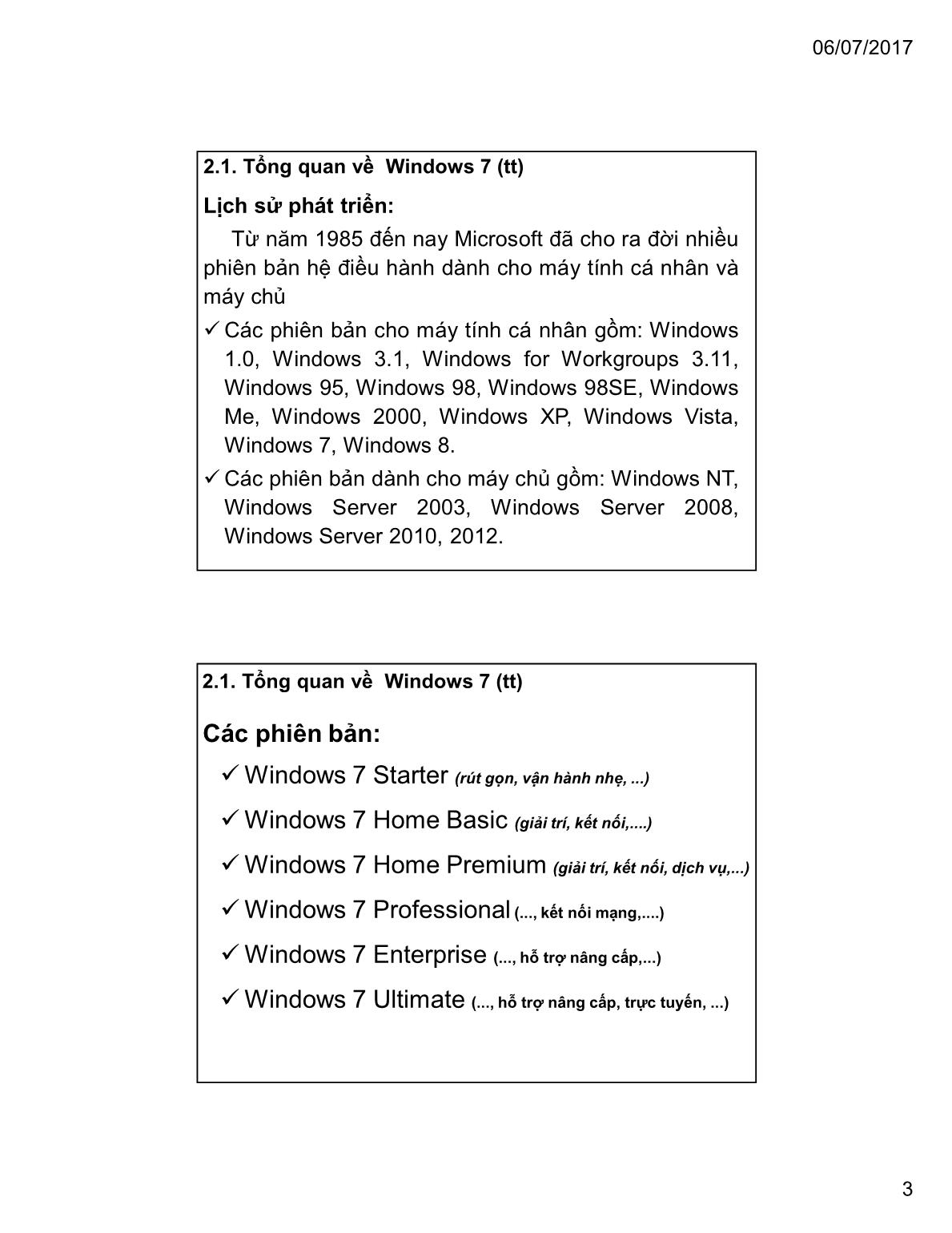 Bài giảng Tin học đại cương - Chương 2: Hệ điều hành Windows 7 - Trường Đại học Tài chính trang 3