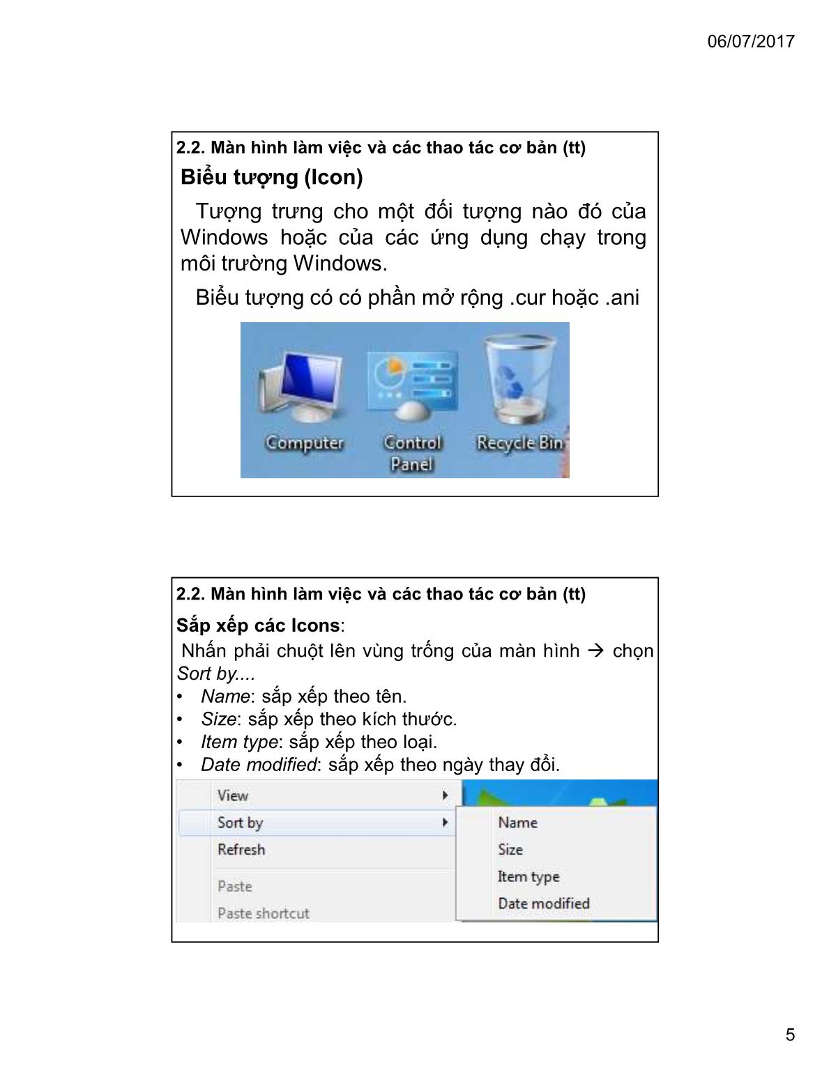 Bài giảng Tin học đại cương - Chương 2: Hệ điều hành Windows 7 - Trường Đại học Tài chính trang 5