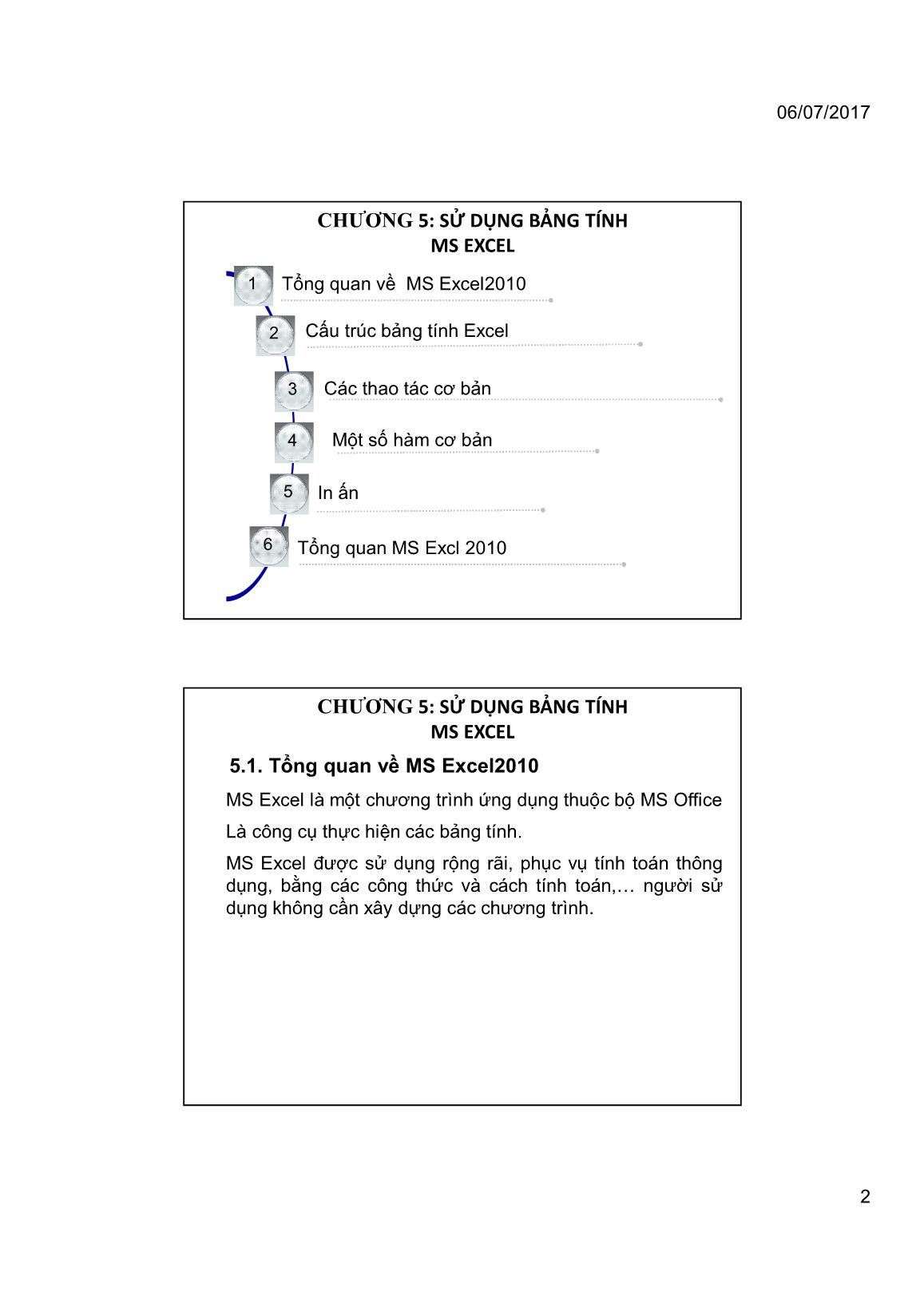 Bài giảng Tin học đại cương - Chương 5: Sử dụng bảng tính MS Excel - Trường Đại học Tài chính trang 2