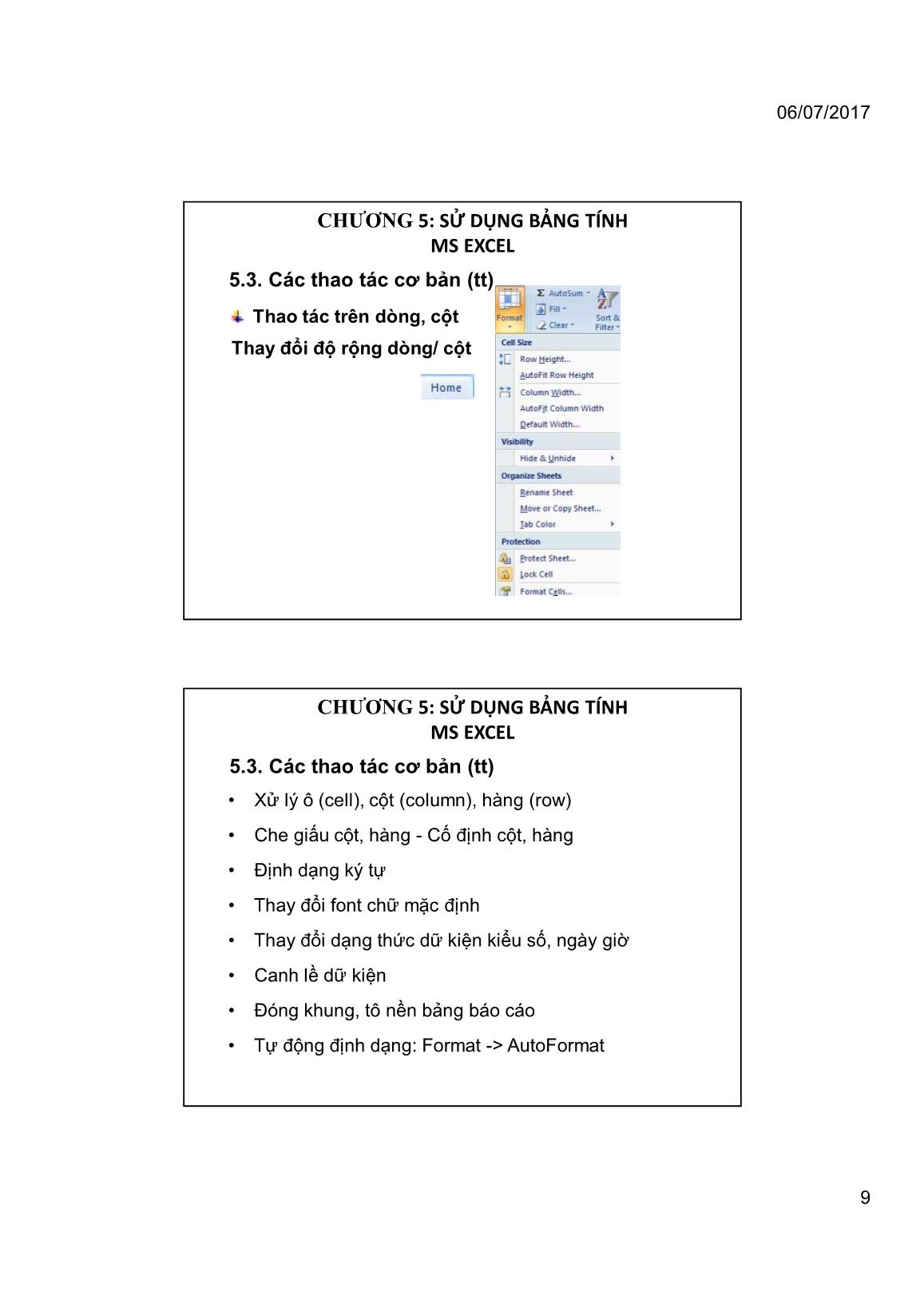 Bài giảng Tin học đại cương - Chương 5: Sử dụng bảng tính MS Excel - Trường Đại học Tài chính trang 9