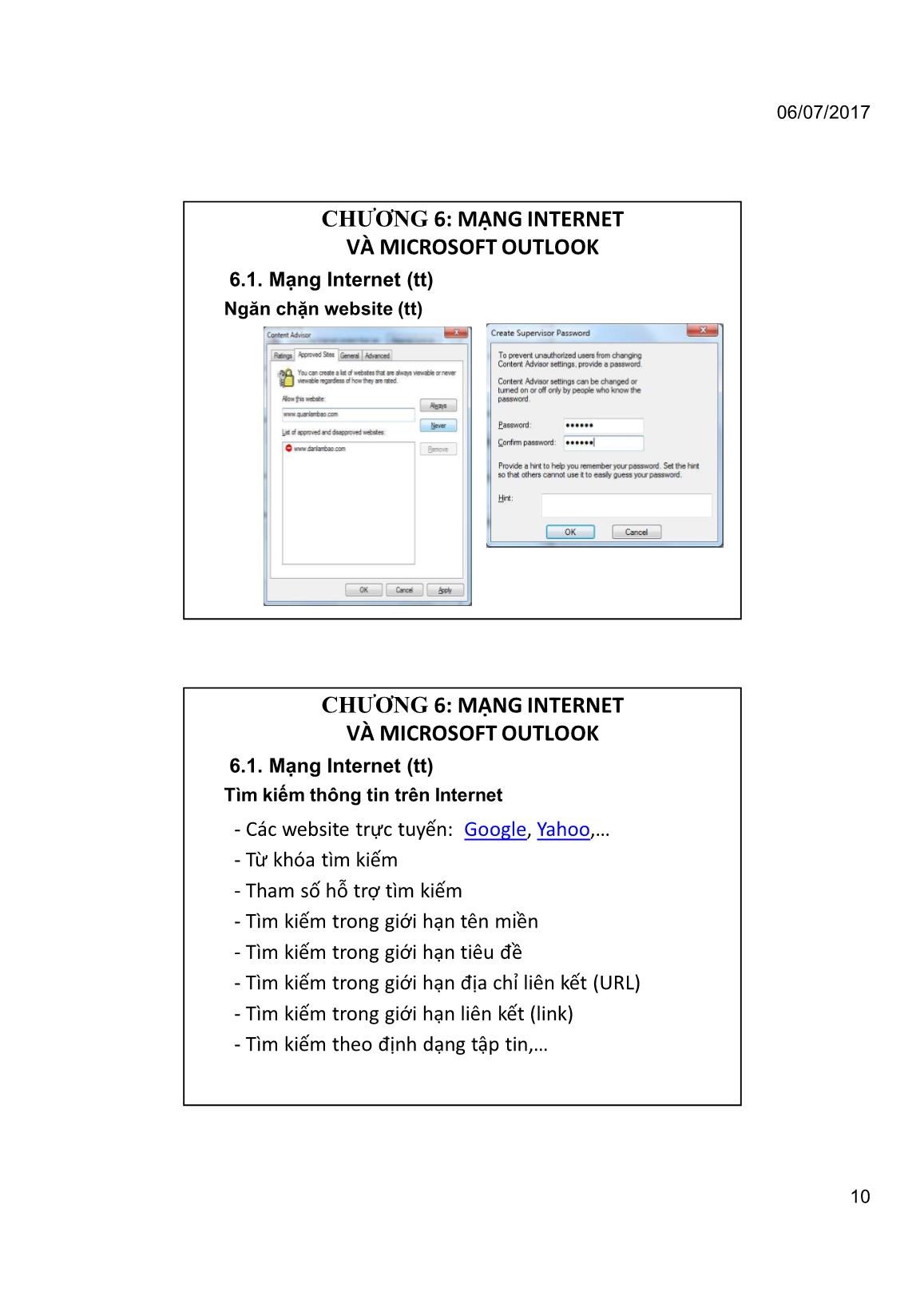 Bài giảng Tin học đại cương - Chương 6: Mạng Internet và Microsoft Office Outlook - Trường Đại học Tài chính trang 10