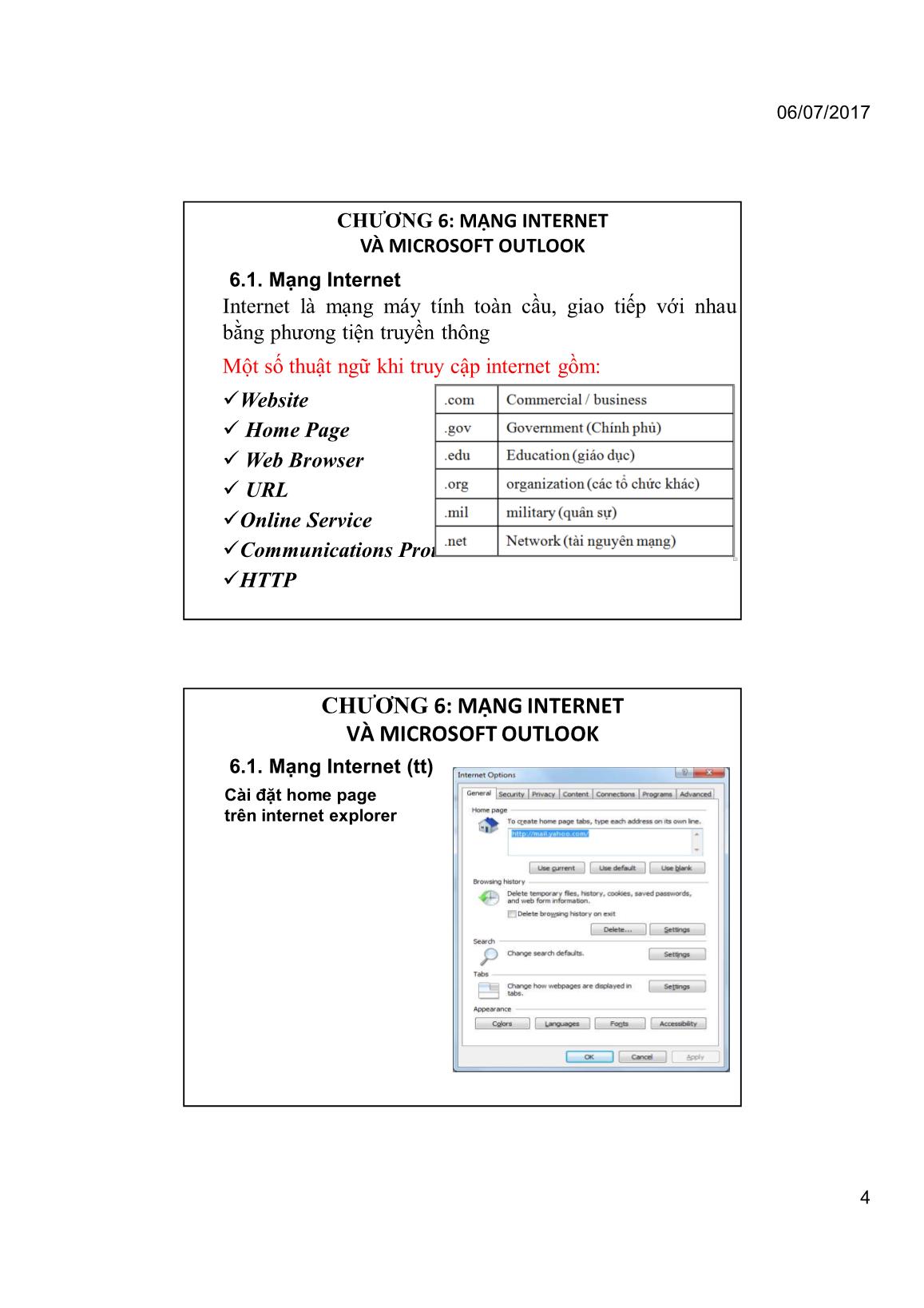 Bài giảng Tin học đại cương - Chương 6: Mạng Internet và Microsoft Office Outlook - Trường Đại học Tài chính trang 4