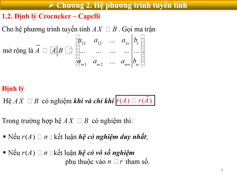 Bài giảng Toán cao cấp 1 - Chương 2: Hệ phương trình tuyến tính trang 4