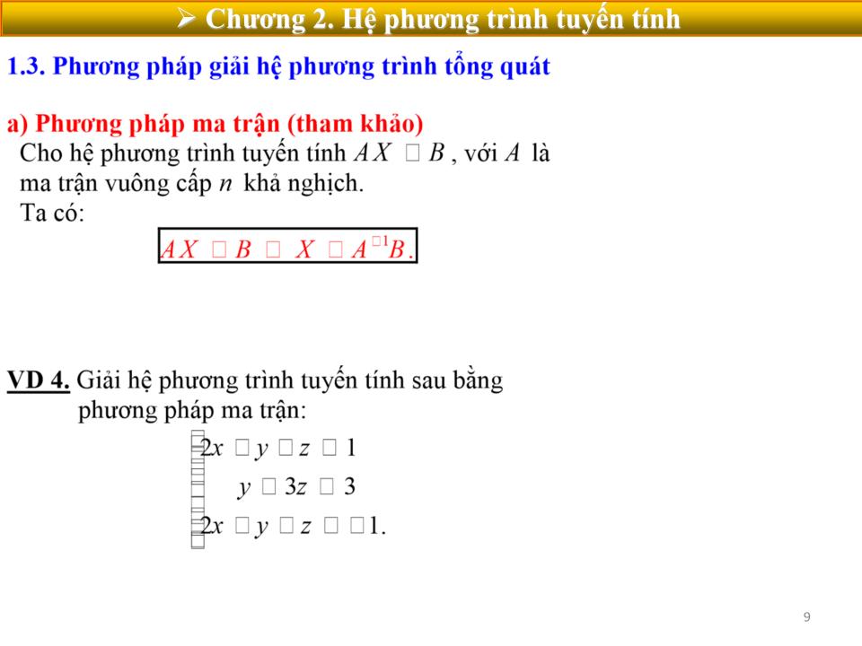 Bài giảng Toán cao cấp 1 - Chương 2: Hệ phương trình tuyến tính trang 9