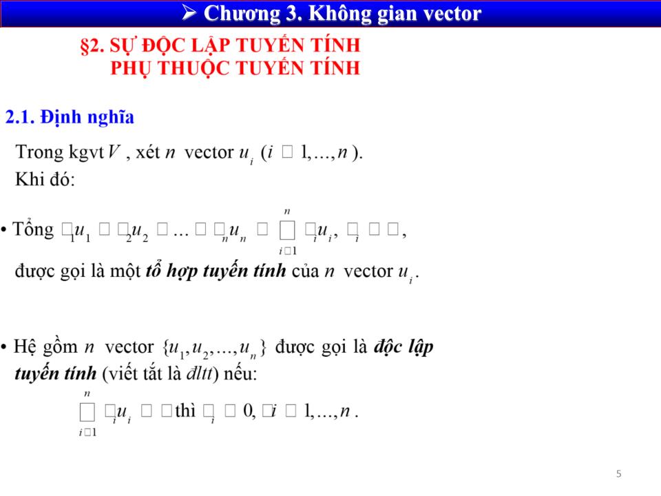 Bài giảng Toán cao cấp 1 - Chương 3: Không gian vector trang 5