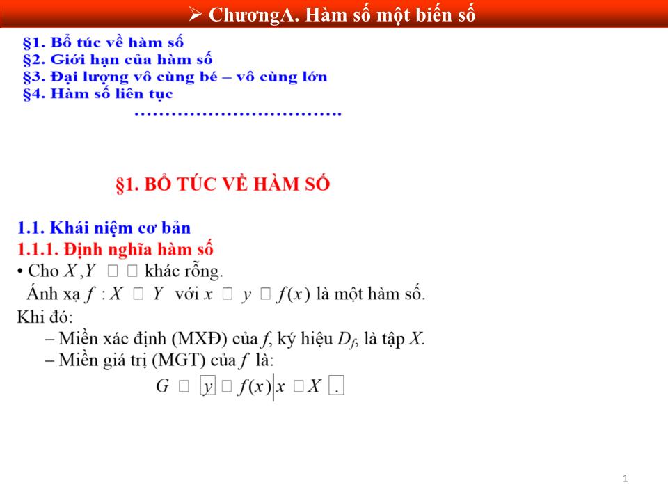 Bài giảng Toán cao cấp - Chương A: Hàm số một biến số trang 1