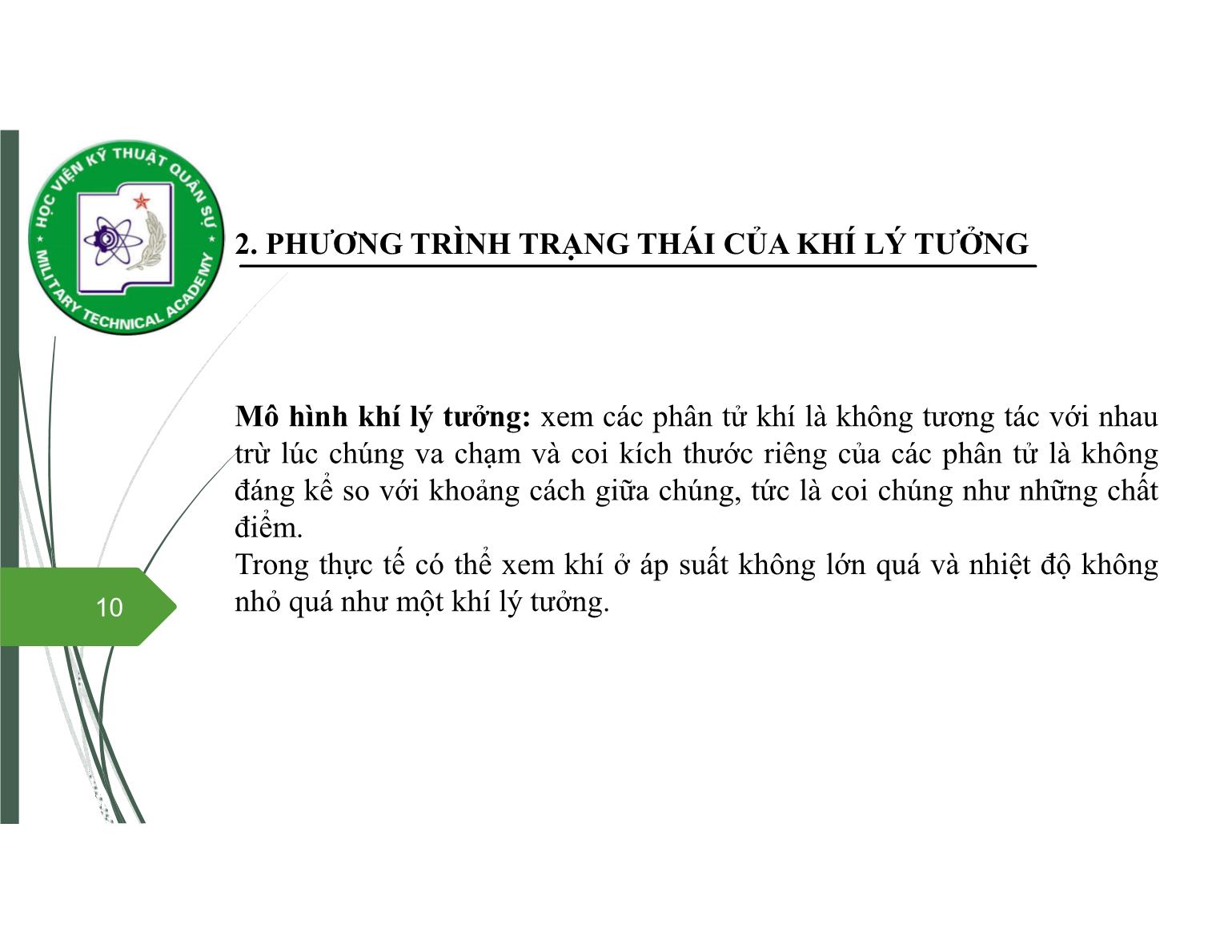 Bài giảng Vật lý đại cương 2 - Chương 1: Thuyết động học phân tử chất khí - Nguyễn Xuân Thấu trang 10