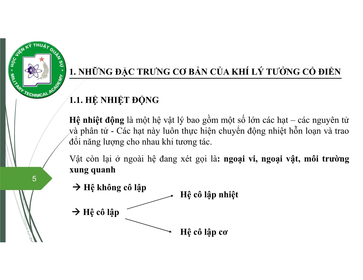 Bài giảng Vật lý đại cương 2 - Chương 1: Thuyết động học phân tử chất khí - Nguyễn Xuân Thấu trang 5