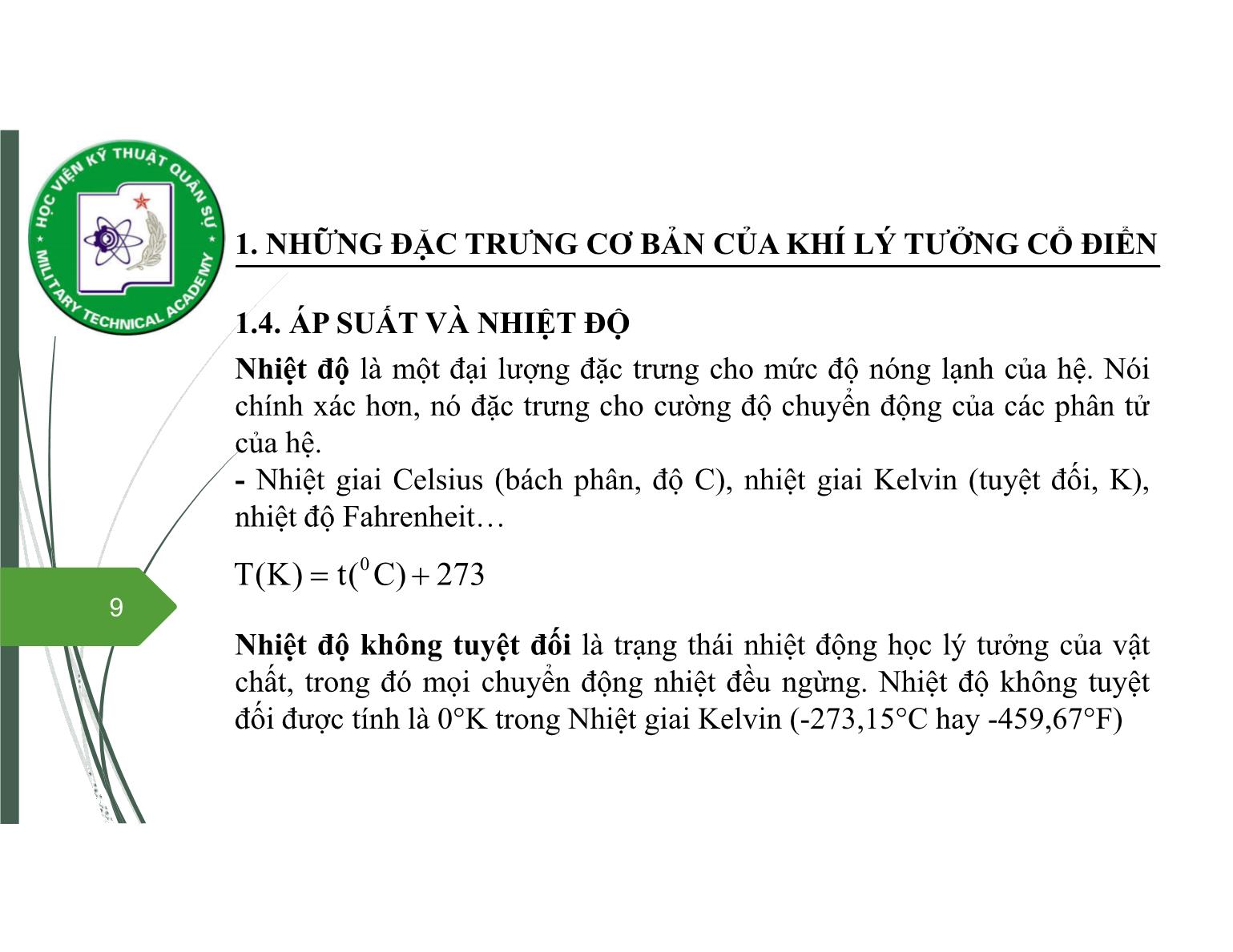 Bài giảng Vật lý đại cương 2 - Chương 1: Thuyết động học phân tử chất khí - Nguyễn Xuân Thấu trang 9