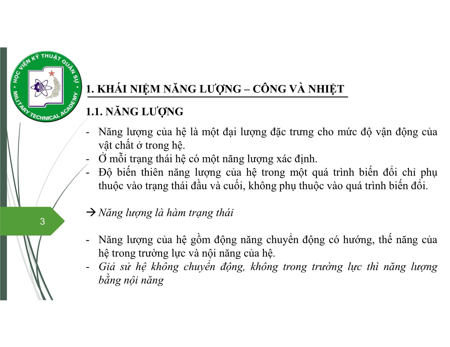 Bài giảng Vật lý đại cương 2 - Chương 2: Nguyên lý thứ nhất nhiệt động lực học - Nguyễn Xuân Thấu trang 3