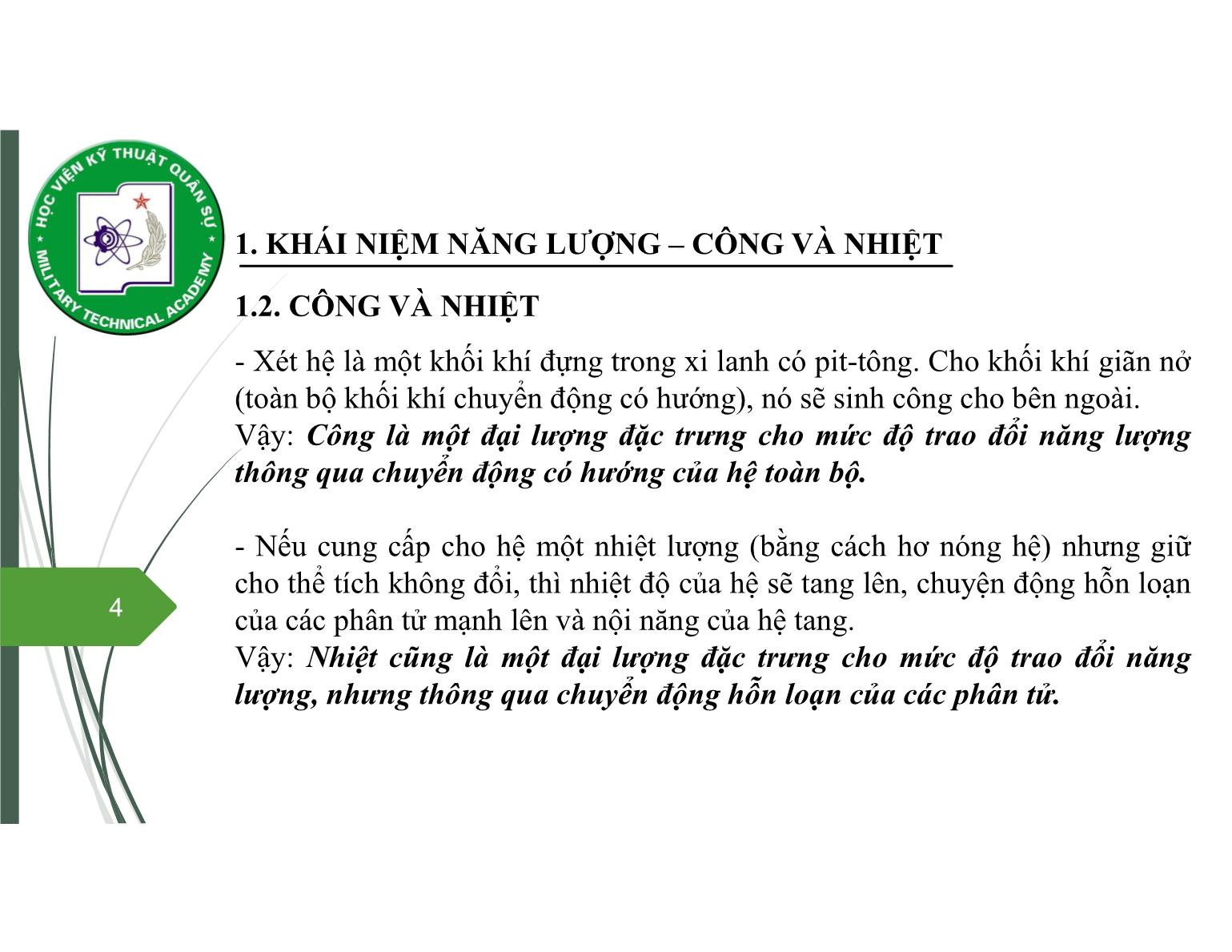 Bài giảng Vật lý đại cương 2 - Chương 2: Nguyên lý thứ nhất nhiệt động lực học - Nguyễn Xuân Thấu trang 4