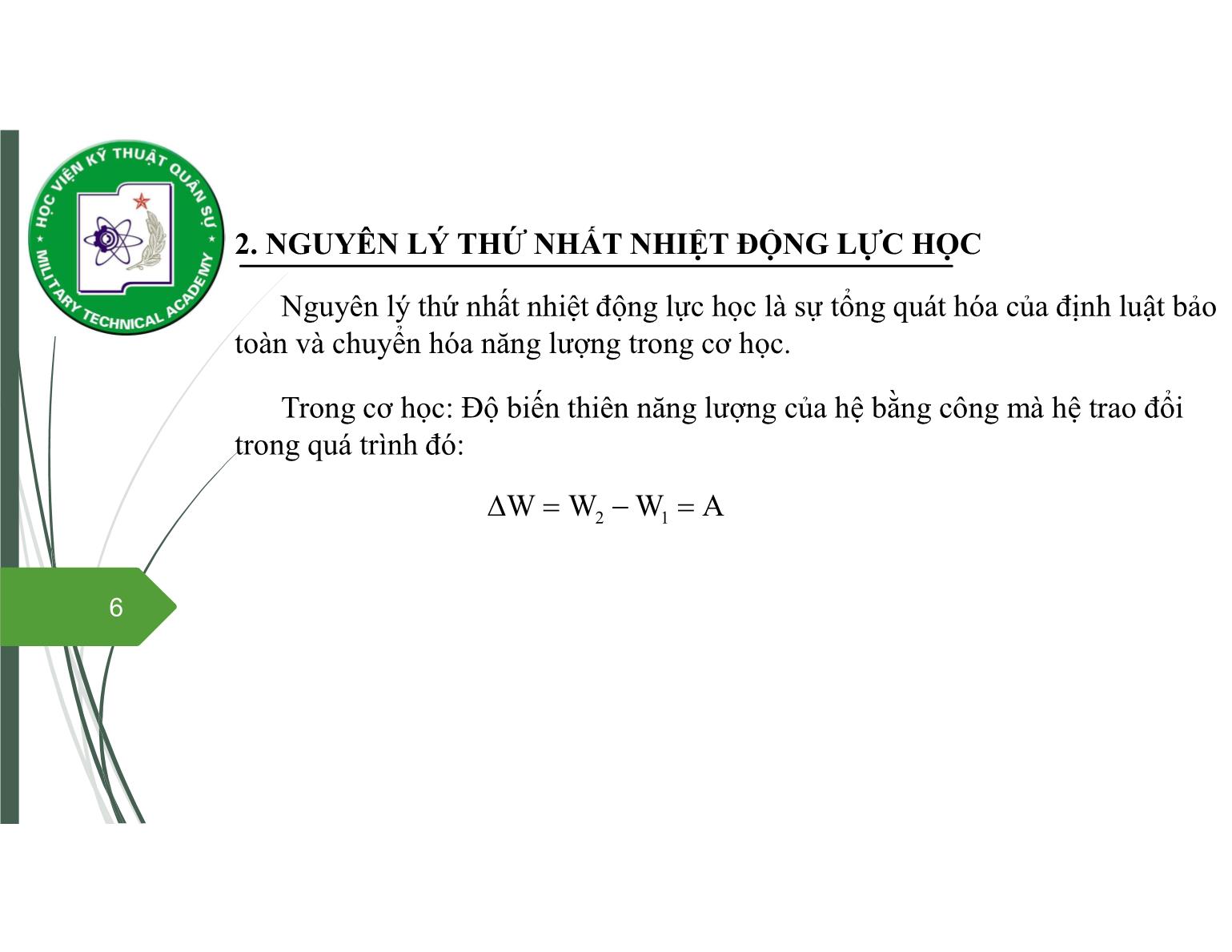 Bài giảng Vật lý đại cương 2 - Chương 2: Nguyên lý thứ nhất nhiệt động lực học - Nguyễn Xuân Thấu trang 6