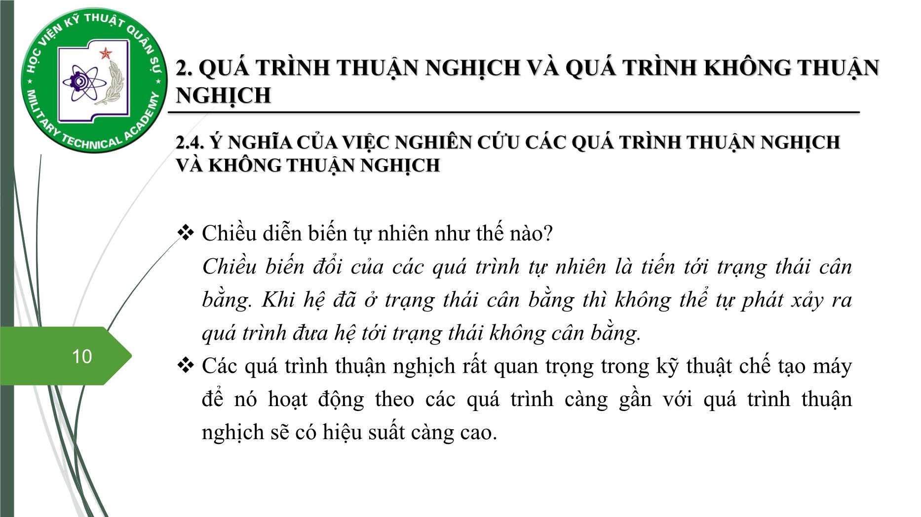 Bài giảng Vật lý đại cương 2 - Chương 3: Nguyên lý thứ hai nhiệt động lực học - Nguyễn Xuân Thấu trang 10