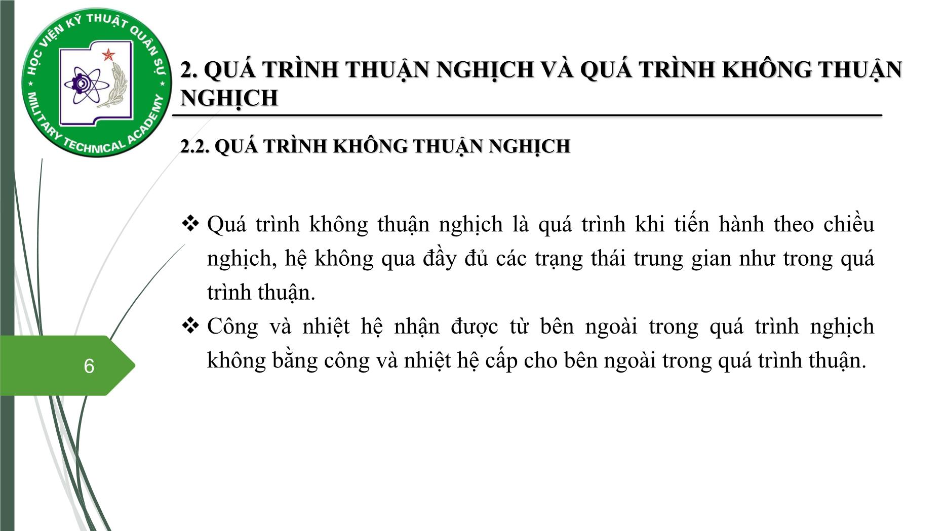 Bài giảng Vật lý đại cương 2 - Chương 3: Nguyên lý thứ hai nhiệt động lực học - Nguyễn Xuân Thấu trang 6