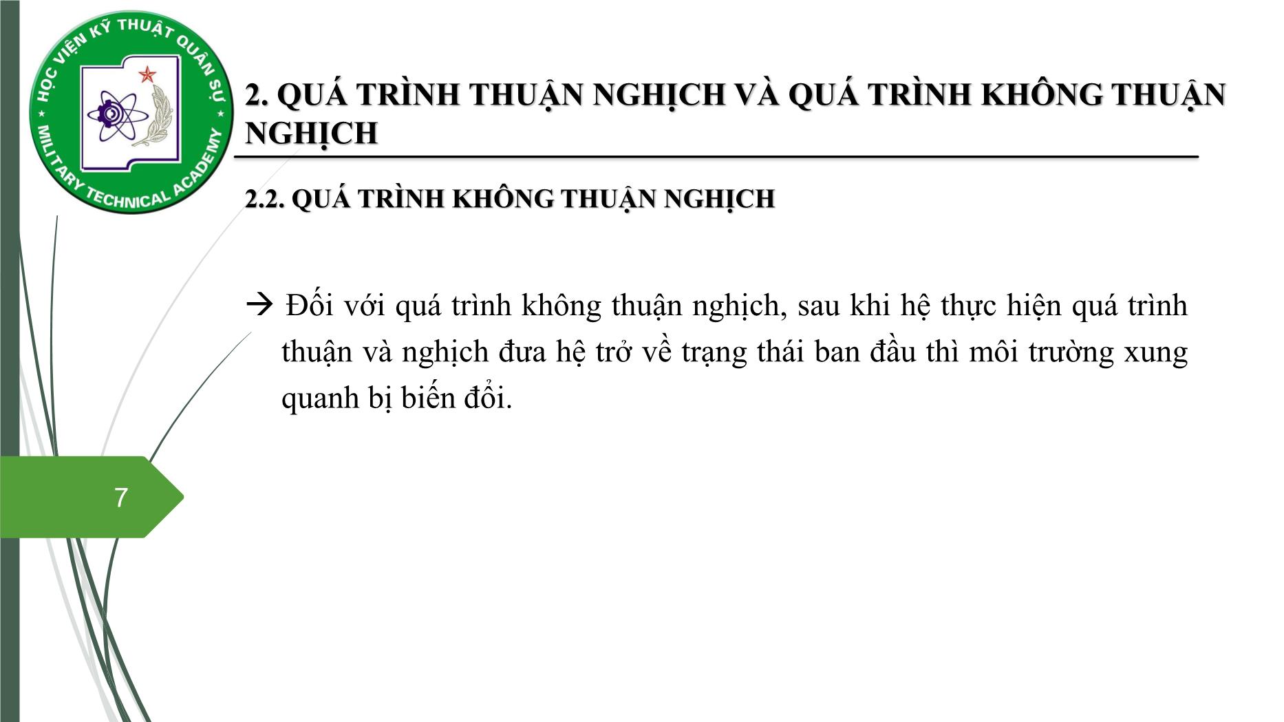 Bài giảng Vật lý đại cương 2 - Chương 3: Nguyên lý thứ hai nhiệt động lực học - Nguyễn Xuân Thấu trang 7