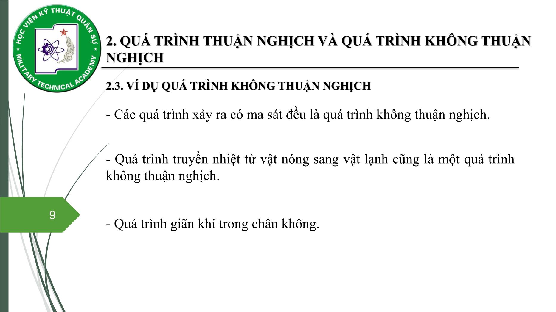 Bài giảng Vật lý đại cương 2 - Chương 3: Nguyên lý thứ hai nhiệt động lực học - Nguyễn Xuân Thấu trang 9