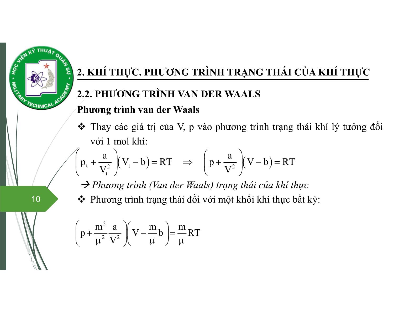 Bài giảng Vật lý đại cương 2 - Chương 4: Khí thực - Nguyễn Xuân Thấu trang 10