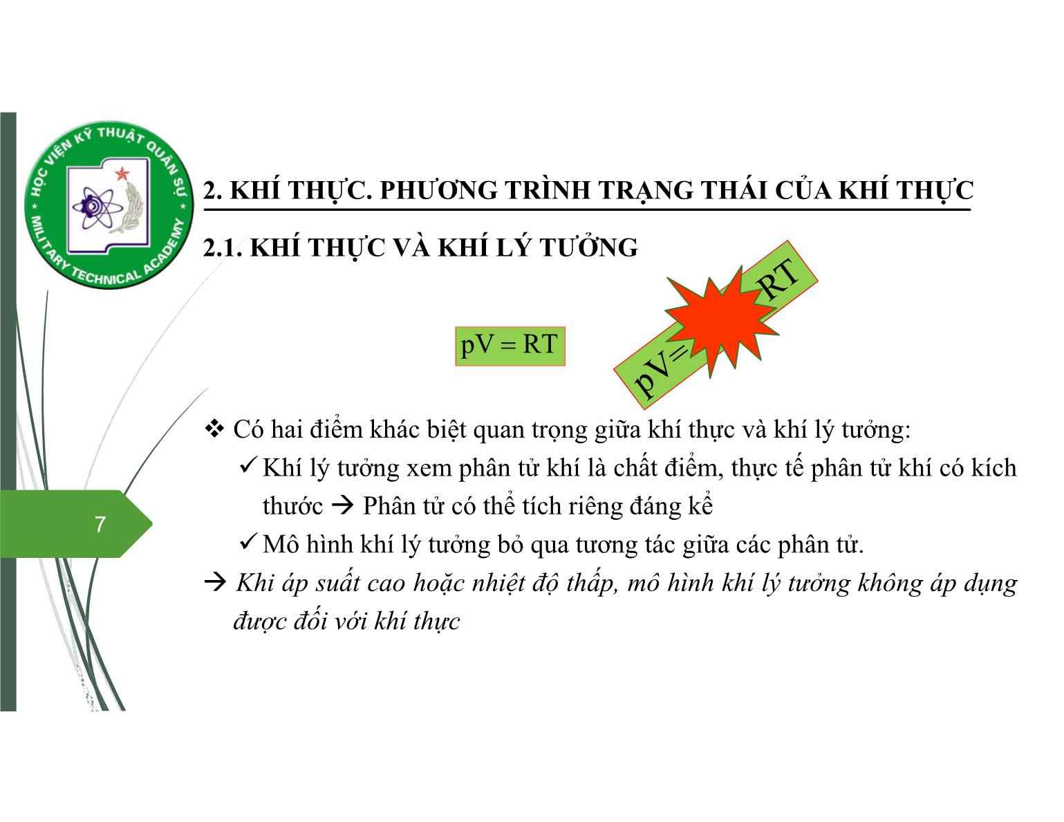 Bài giảng Vật lý đại cương 2 - Chương 4: Khí thực - Nguyễn Xuân Thấu trang 7