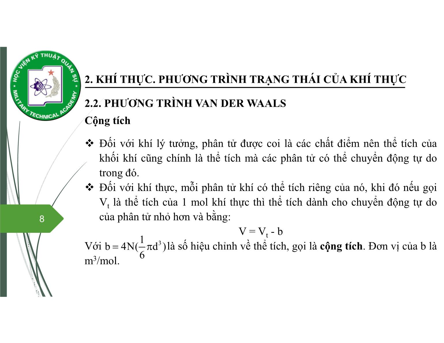 Bài giảng Vật lý đại cương 2 - Chương 4: Khí thực - Nguyễn Xuân Thấu trang 8