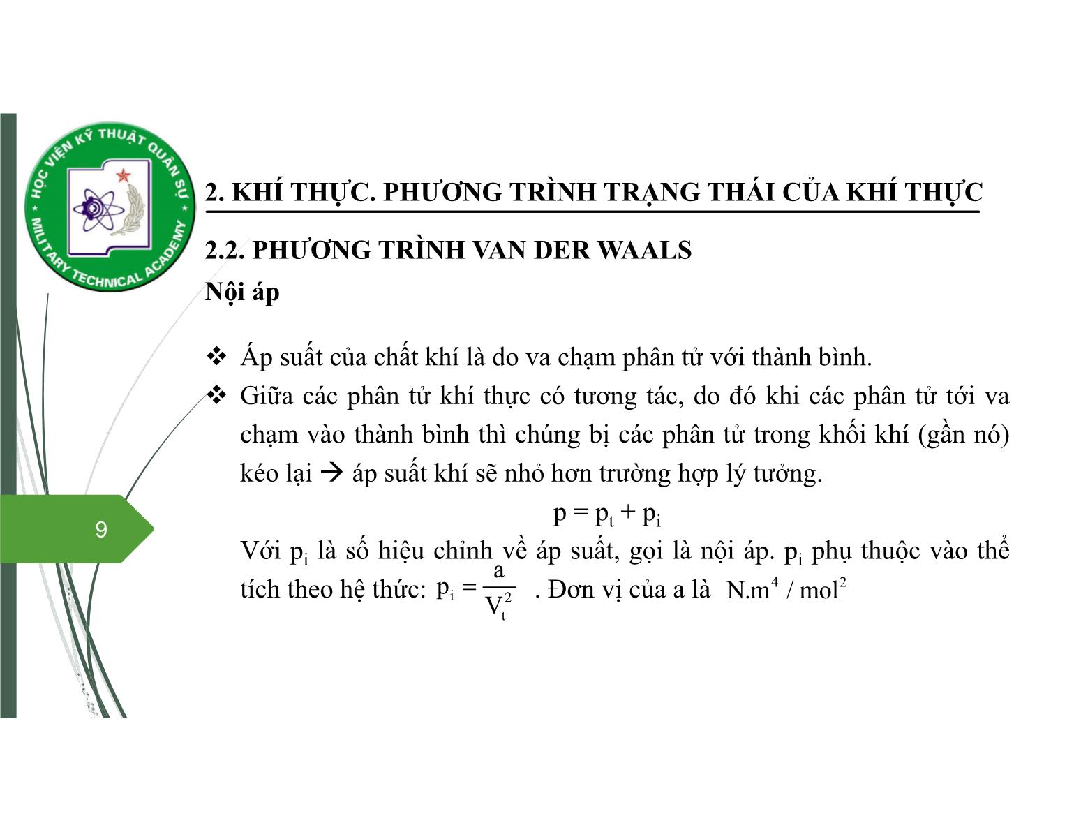 Bài giảng Vật lý đại cương 2 - Chương 4: Khí thực - Nguyễn Xuân Thấu trang 9