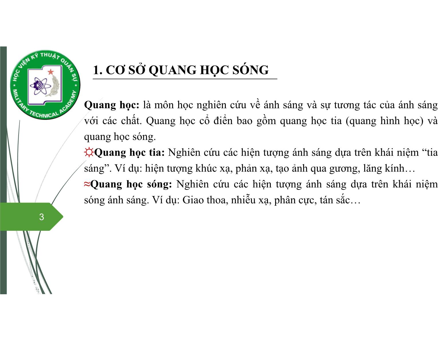 Bài giảng Vật lý đại cương 2 - Chương 7: Quang học sóng - Nguyễn Xuân Thấu trang 3