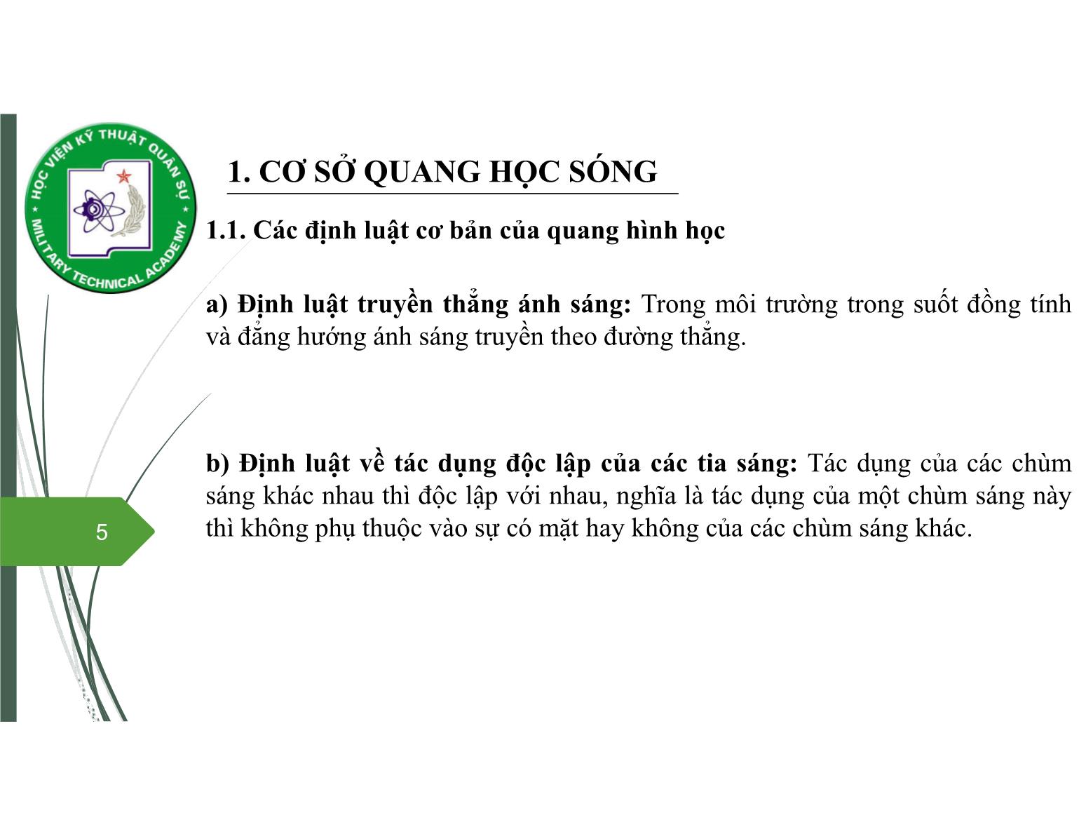 Bài giảng Vật lý đại cương 2 - Chương 7: Quang học sóng - Nguyễn Xuân Thấu trang 5