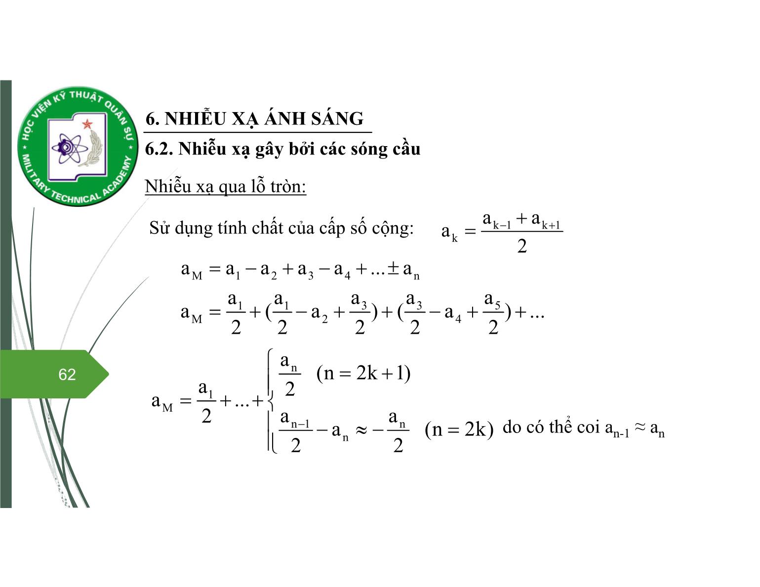 Bài giảng Vật lý đại cương 2 - Chương 7: Quang học sóng (Tiếp theo) - Nguyễn Xuân Thấu trang 10