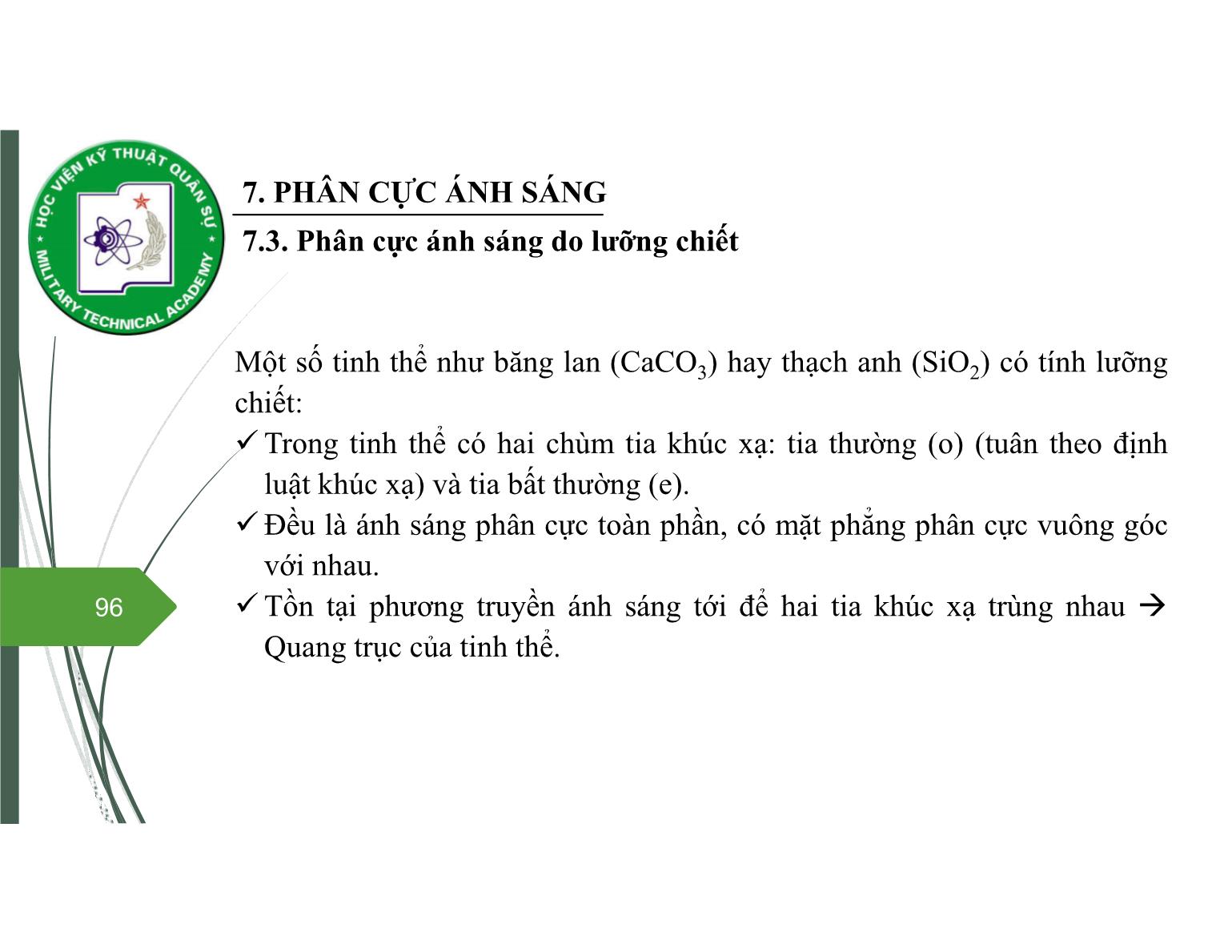 Bài giảng Vật lý đại cương 2 - Chương 7: Quang học sóng (Phần 3) - Nguyễn Xuân Thấu trang 10