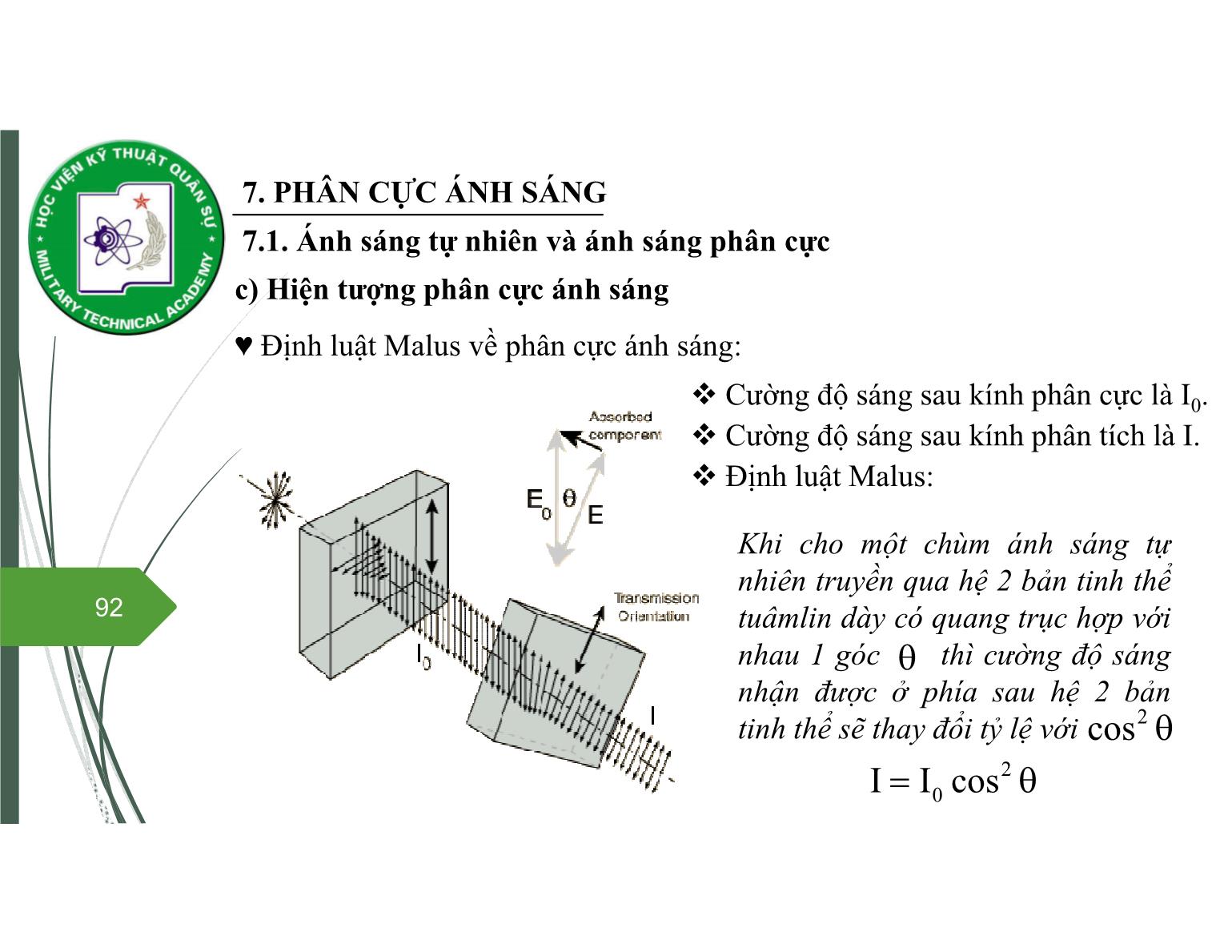 Bài giảng Vật lý đại cương 2 - Chương 7: Quang học sóng (Phần 3) - Nguyễn Xuân Thấu trang 6