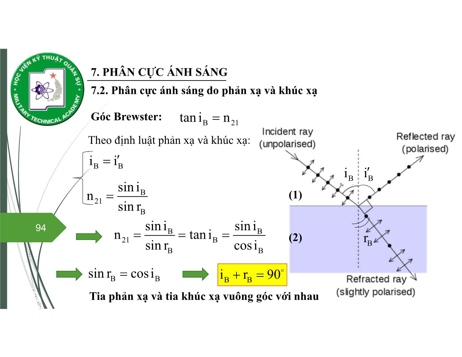 Bài giảng Vật lý đại cương 2 - Chương 7: Quang học sóng (Phần 3) - Nguyễn Xuân Thấu trang 8