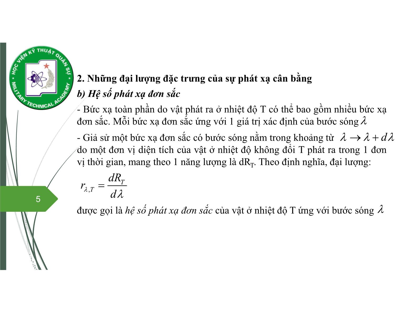 Bài giảng Vật lý đại cương 2 - Chương 8: Quang học lượng tử - Nguyễn Xuân Thấu trang 5