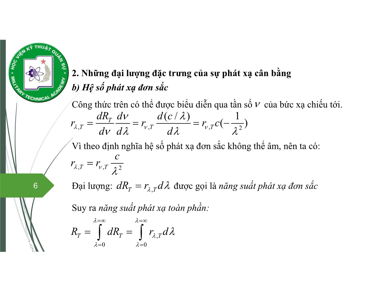 Bài giảng Vật lý đại cương 2 - Chương 8: Quang học lượng tử - Nguyễn Xuân Thấu trang 6