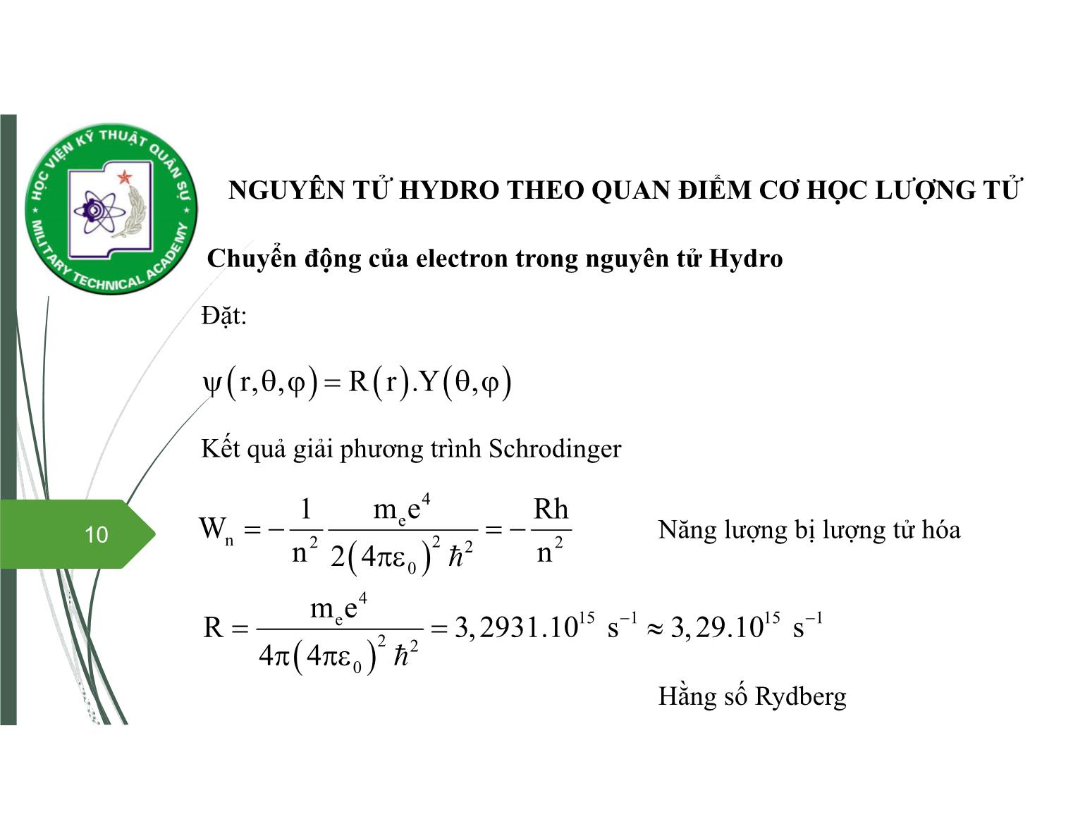 Bài giảng Vật lý đại cương 2 - Chương 10: Vật lý nguyên tử - Nguyễn Xuân Thấu trang 10